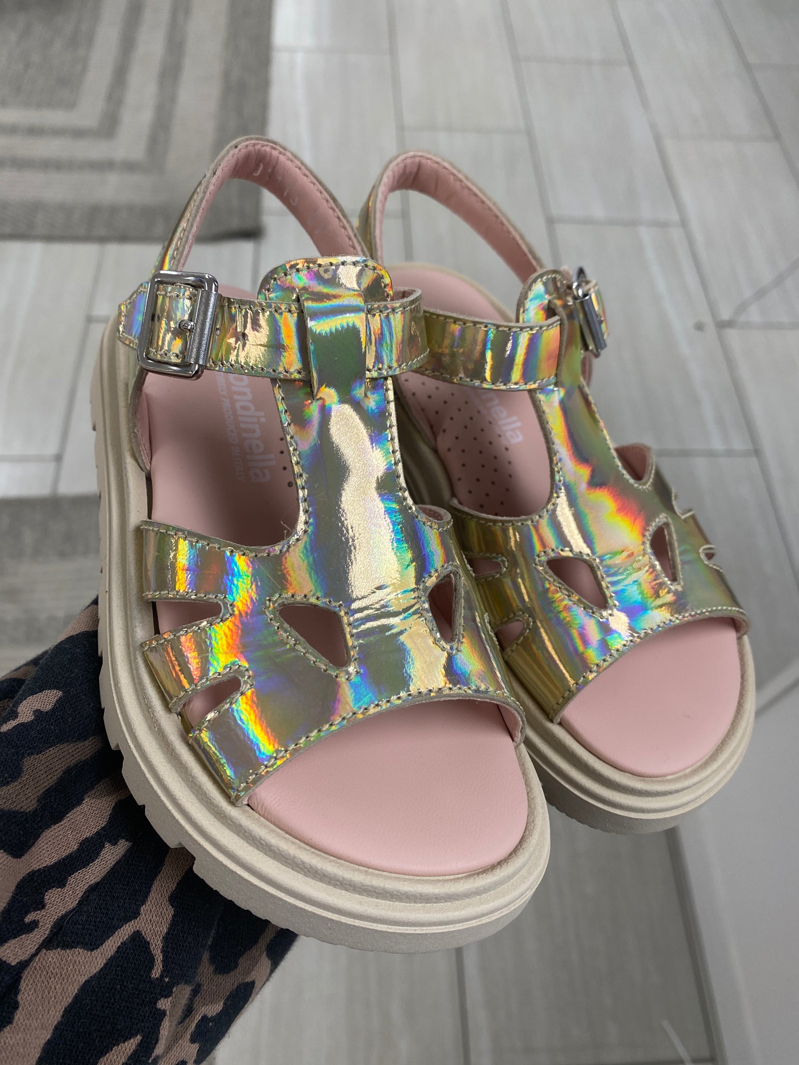 Rondinella Iridescent Gold Perf Sandal-Tassel Children Shoes