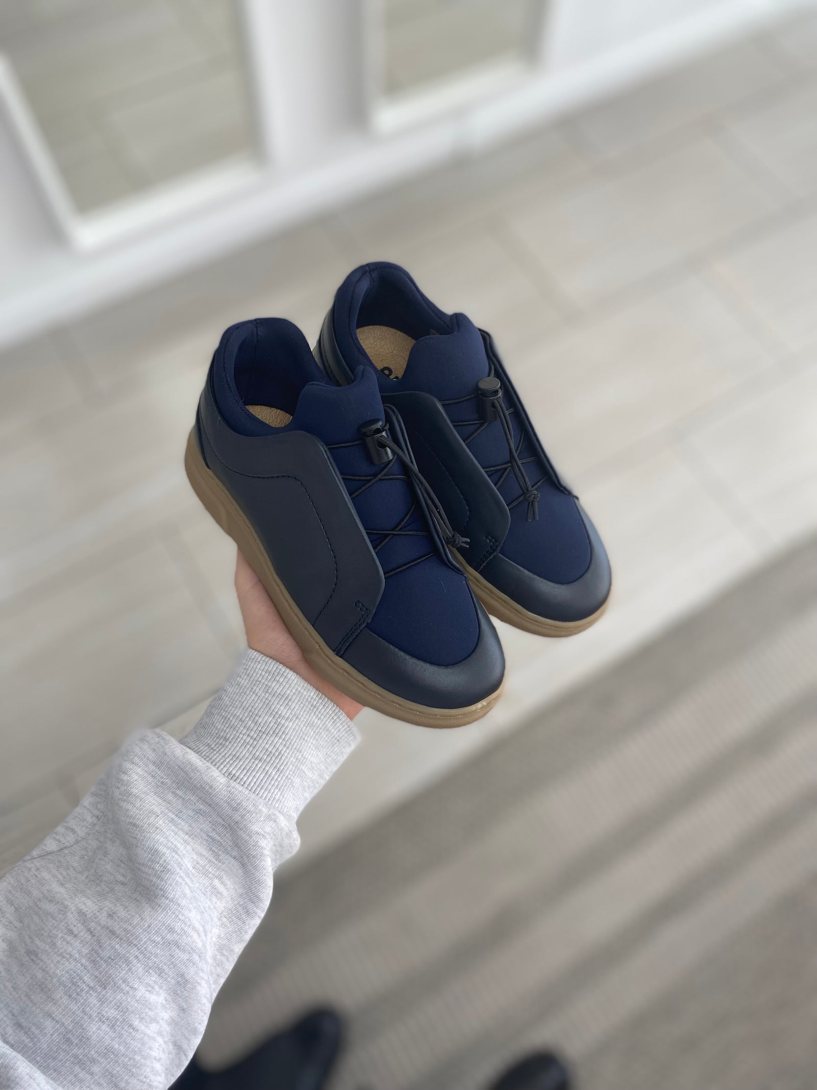 Porte Navy Leather Elastic Sneaker-Tassel Children Shoes