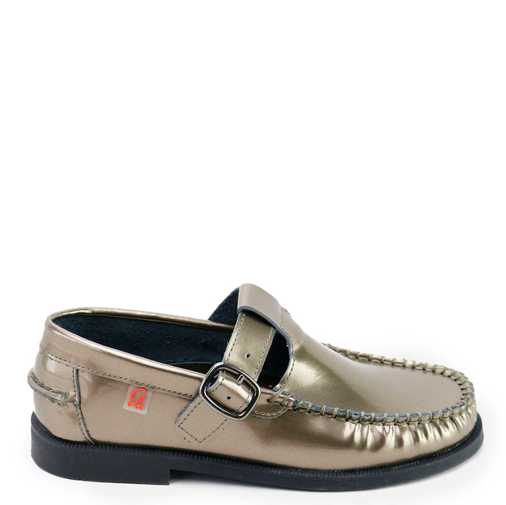 Papanatas Antique Gold T Strap Loafer-Tassel Children Shoes