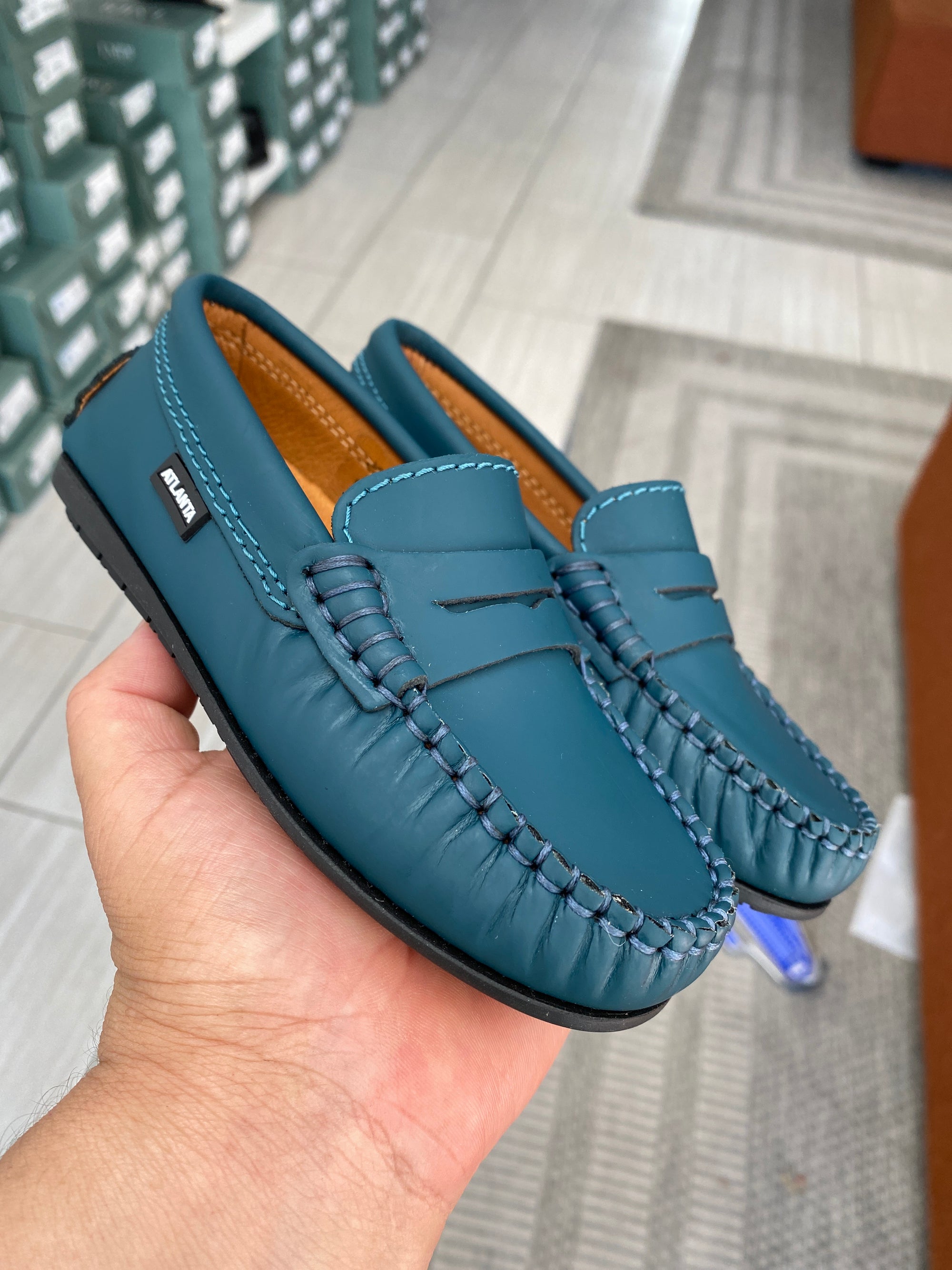 Atlanta Mocassin Blue Green Rubber Penny Loafer
