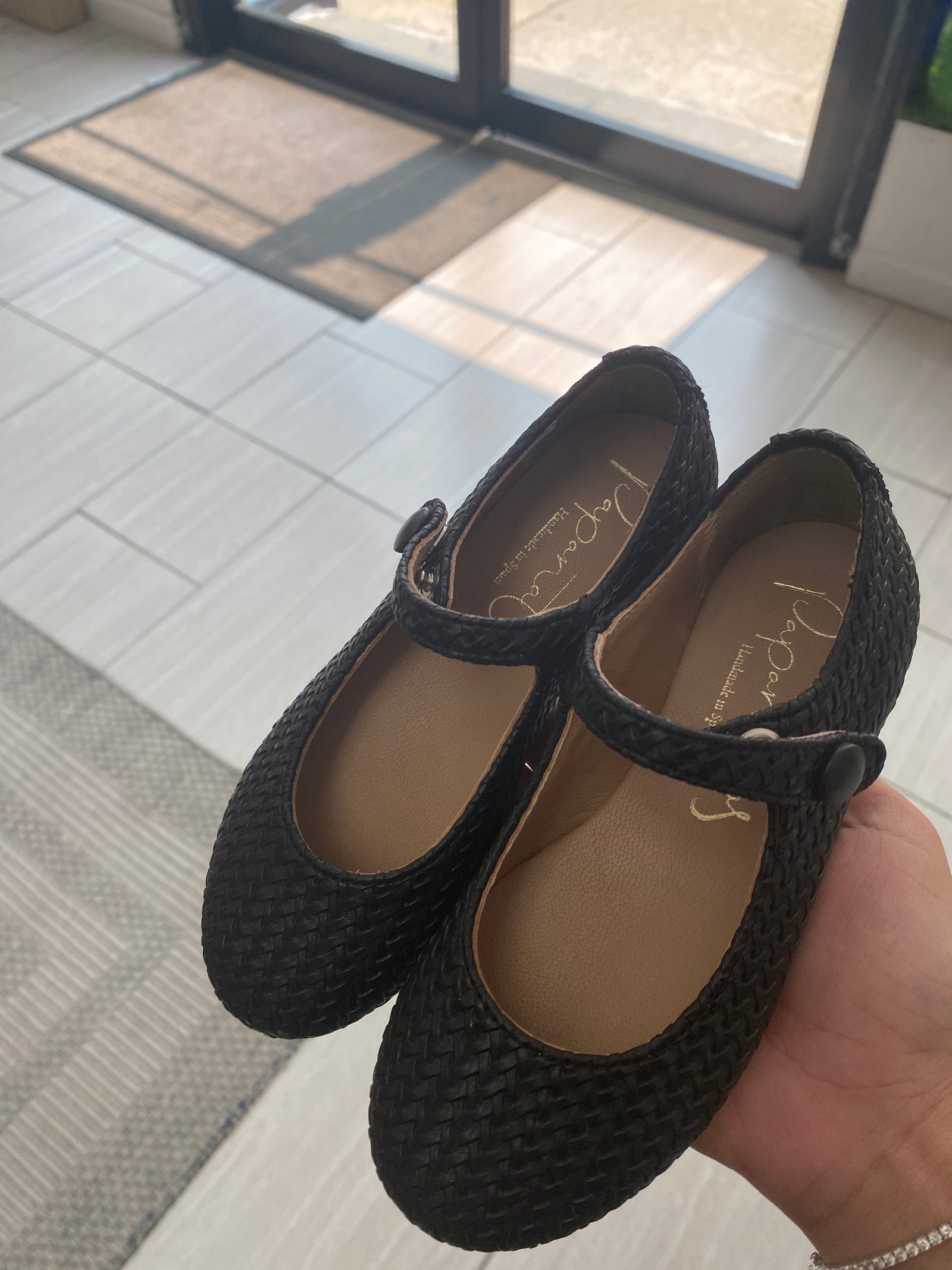 Papanatas Black Leather Weave Mary Jane-Tassel Children Shoes