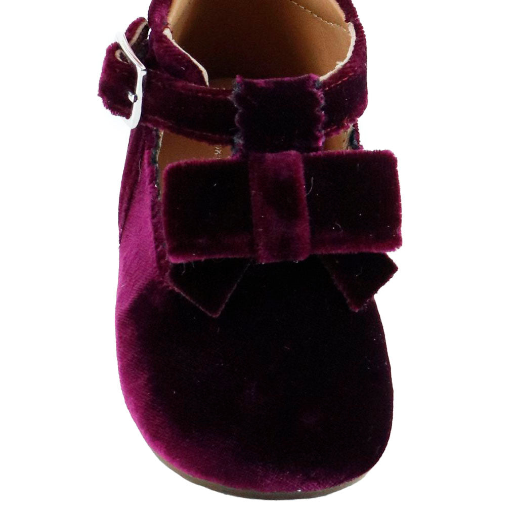 Papanatas Burgundy Velvet Bow Baby Shoe-Tassel Children Shoes