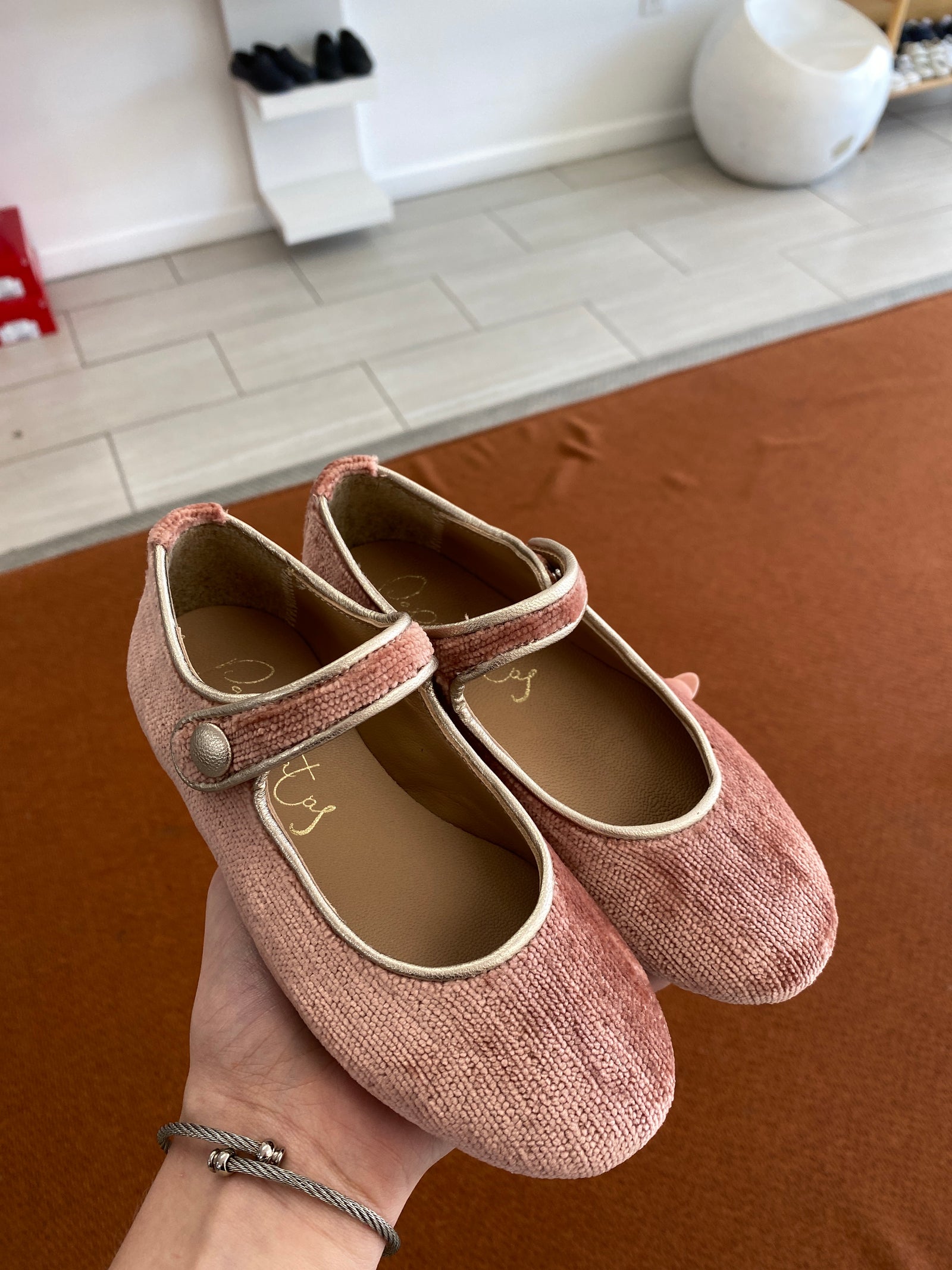 Papanatas Rosa Textured Velvet Mary Jane-Tassel Children Shoes
