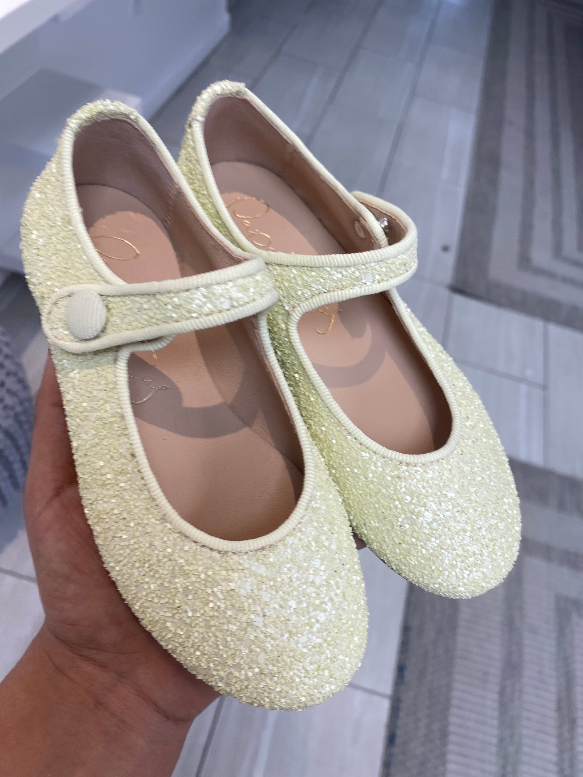 Papanatas Pale Pistachio Glitter Mary Jane-Tassel Children Shoes