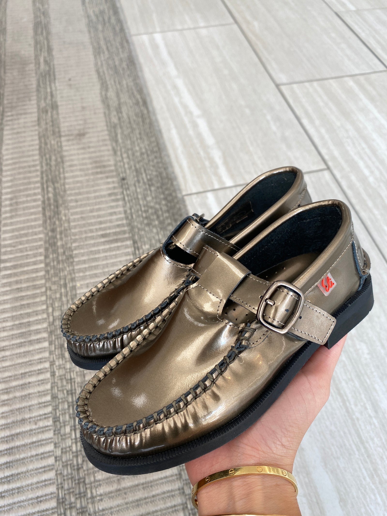 Papanatas Antique Gold T Strap Loafer-Tassel Children Shoes