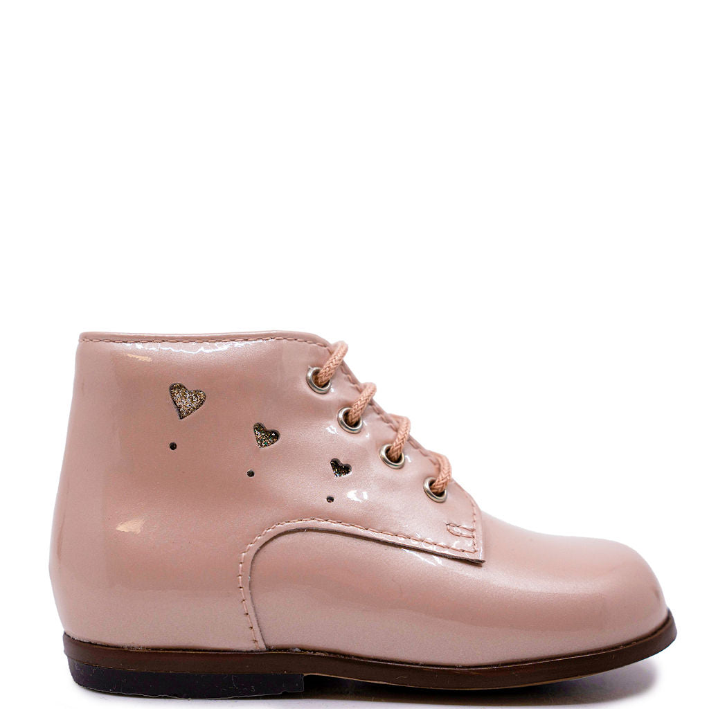 Beberlis Pink Pearl Patent Heart Baby Bootie-Tassel Children Shoes