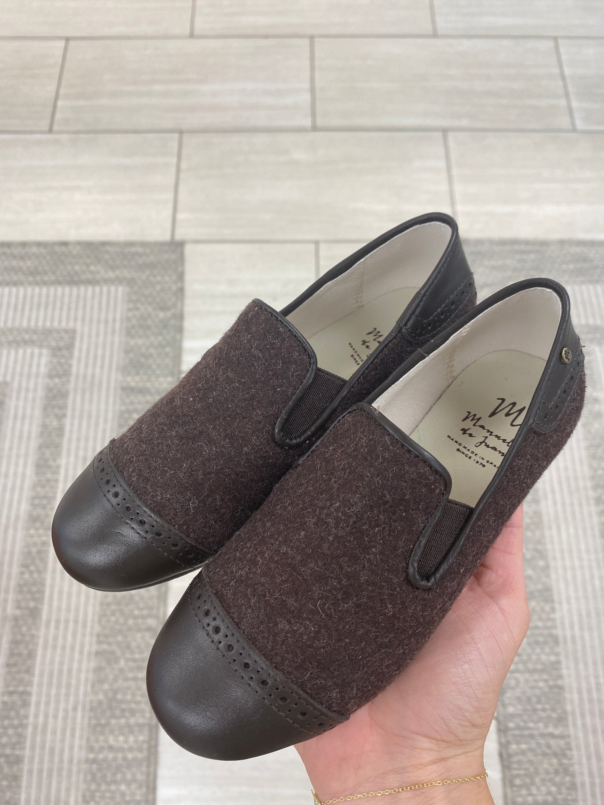 Manuela Brown Wool Captoe Smoking Loafer-Tassel Children Shoes