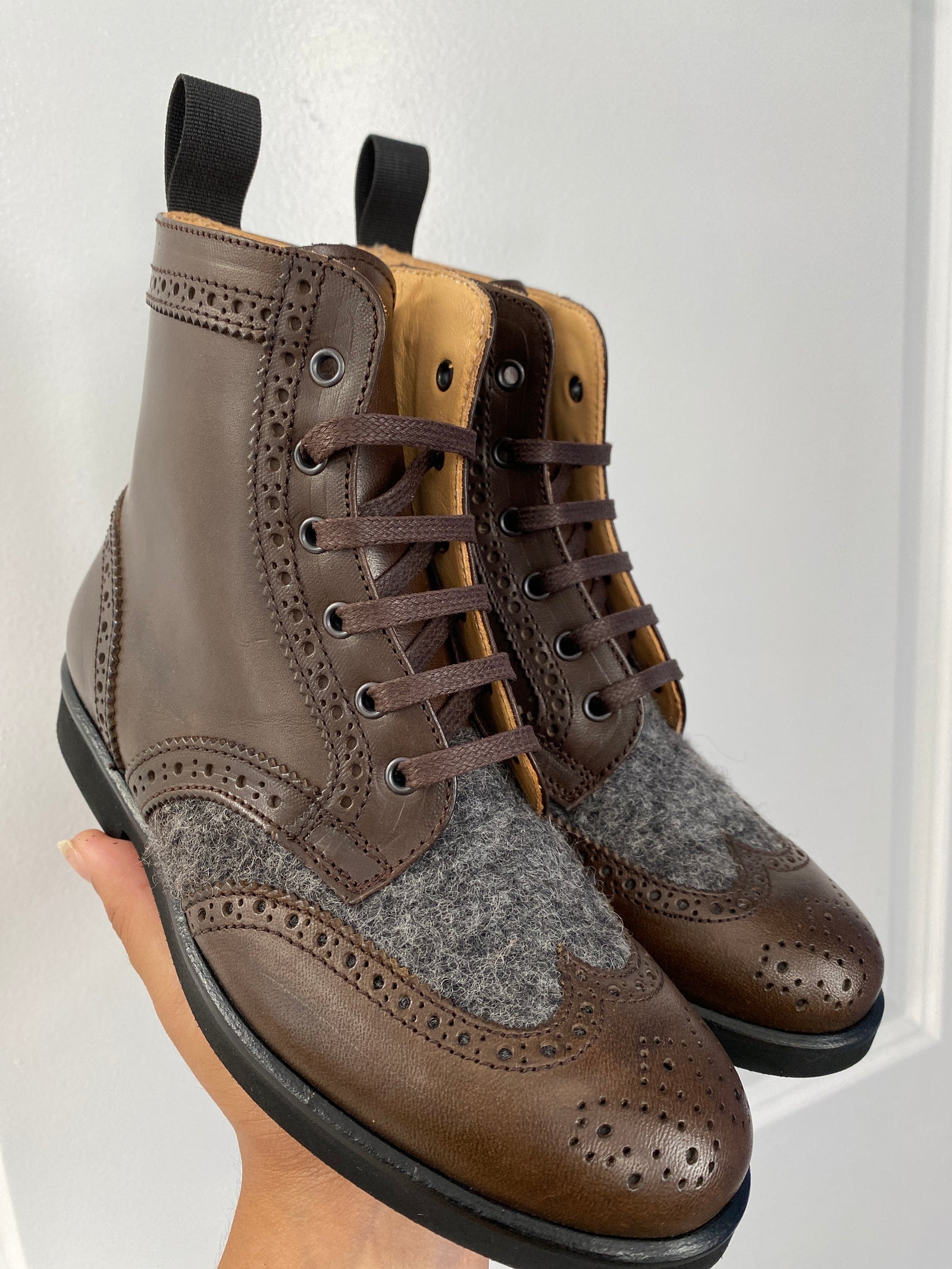 Rondinella Brown and Wool Wingtip Bootie-Tassel Children Shoes