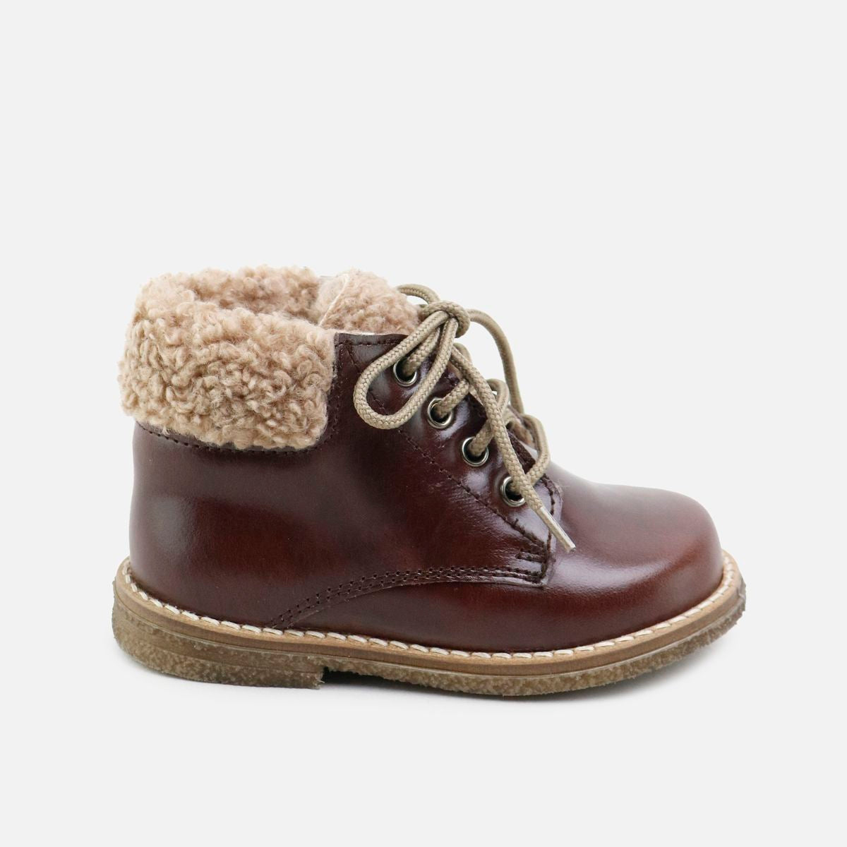 Papanatas Hazelnut and Shearling Cuff Baby Bootie-Tassel Children Shoes