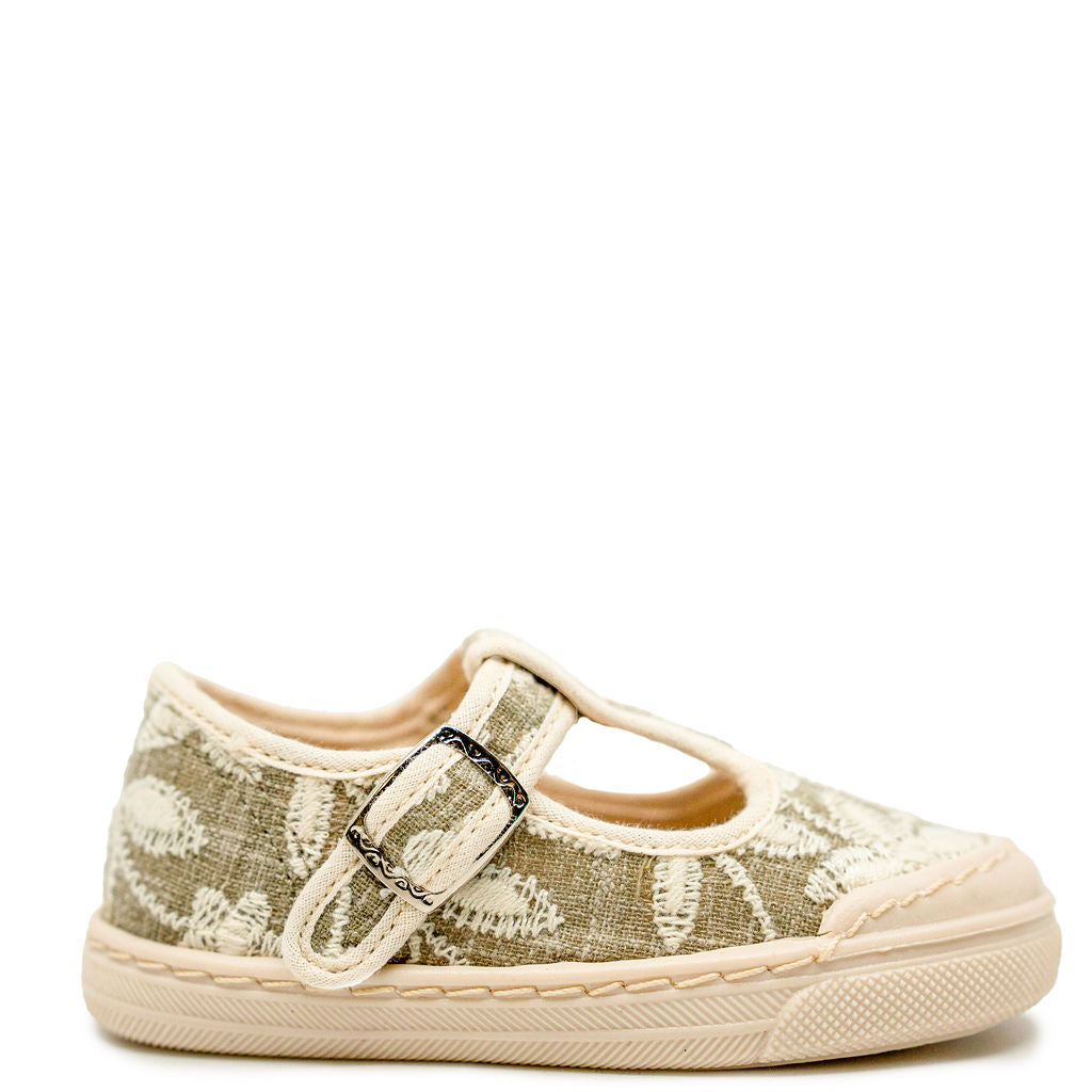 Pepe Taupe Floral T Strap Baby Sneaker-Tassel Children Shoes