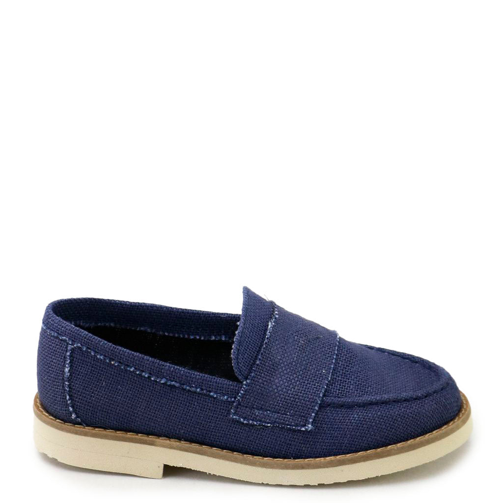 Papanatas Navy Linen Loafer-Tassel Children Shoes