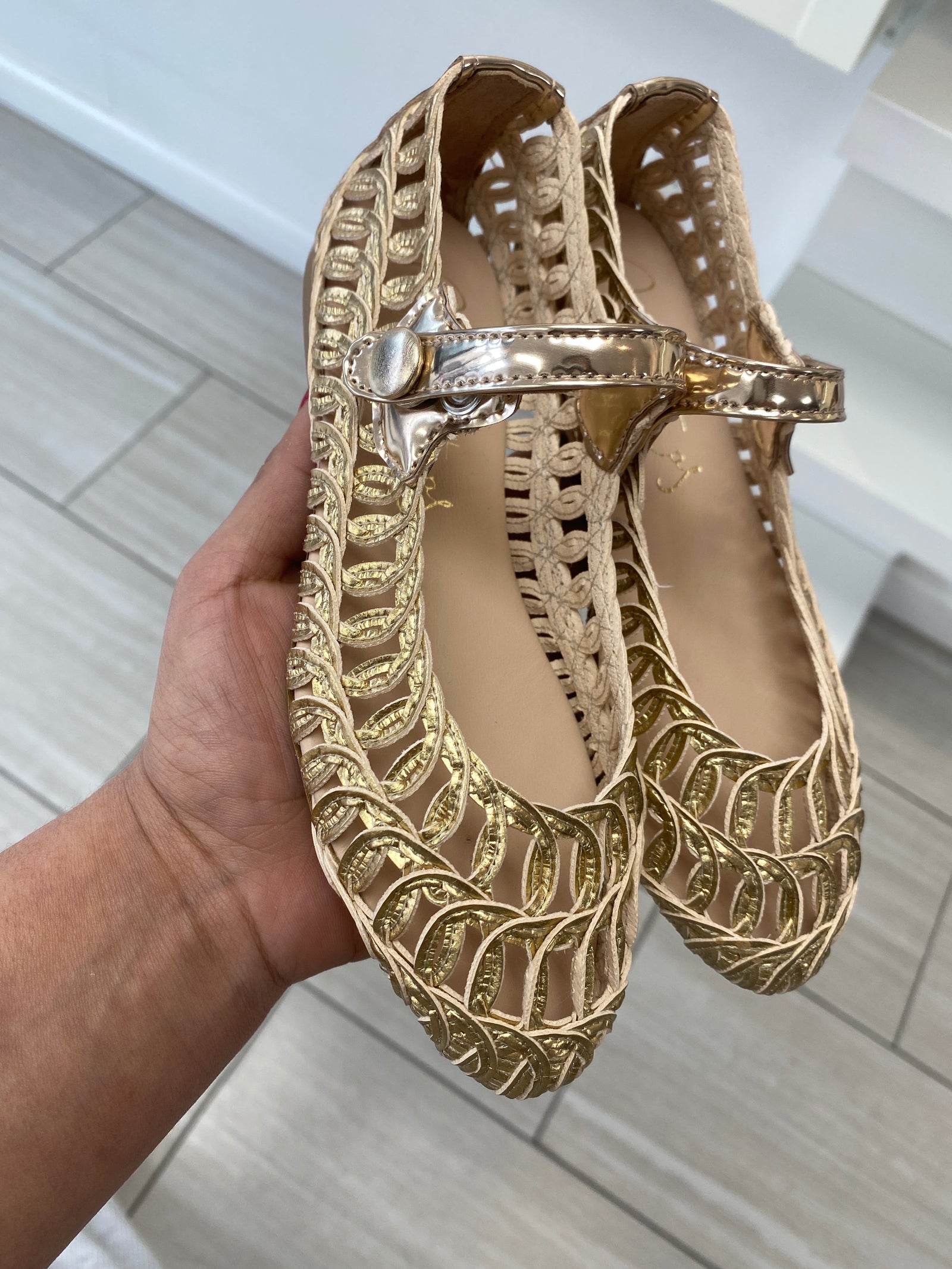 Papanatas Gold Basket Mary Jane-Tassel Children Shoes