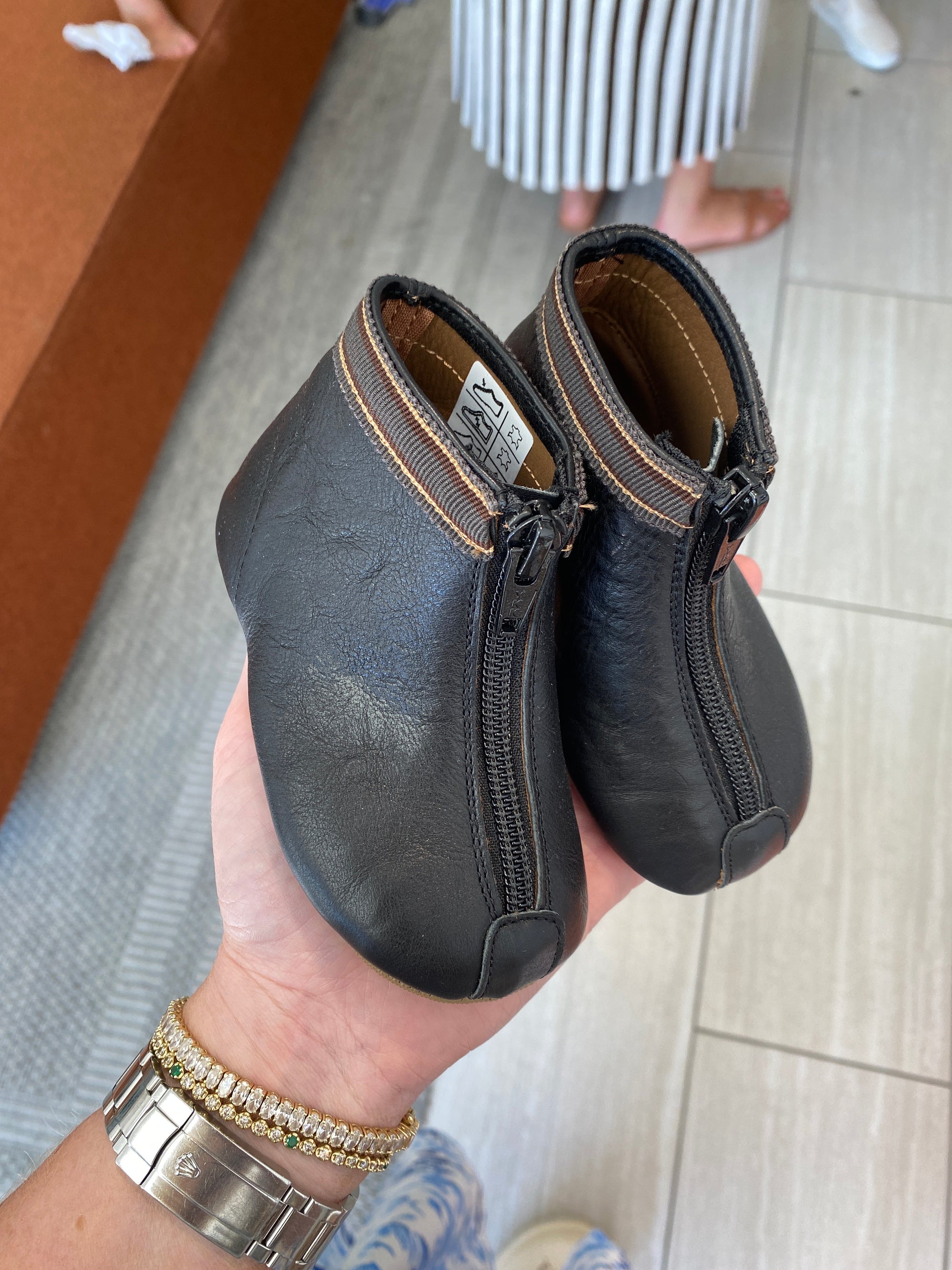 Pepe Black Ribbon Zipper Bootie-Tassel Children Shoes