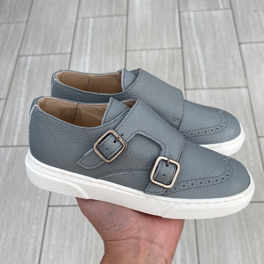 Blublonc Blue Gray Wingtip Dress Sneaker-Tassel Children Shoes