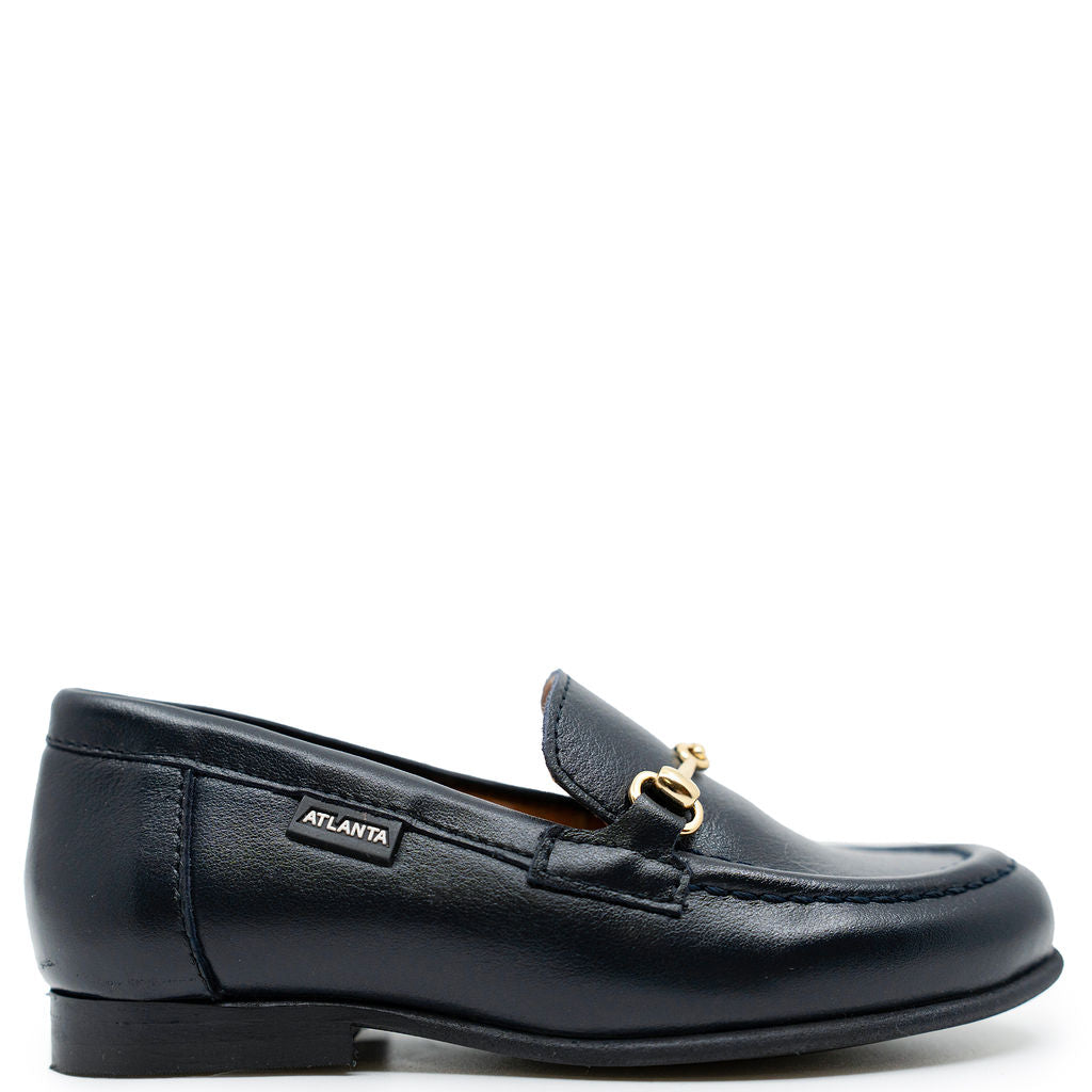 Atlanta Mocassin Navy Leather Buckle Dress Shoe-Tassel Children Shoes