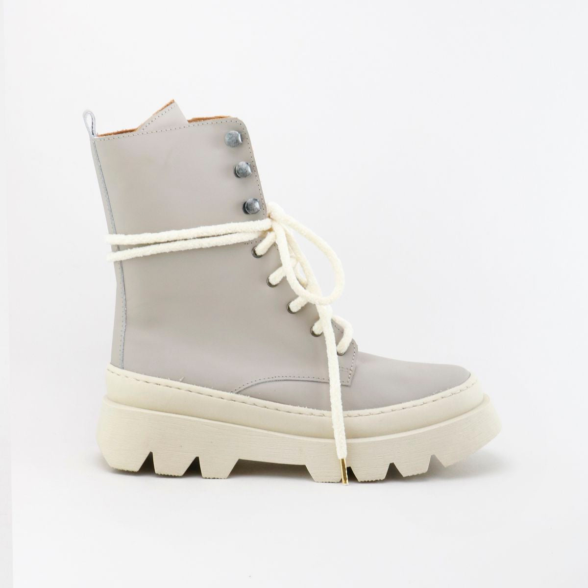 Papanatas Taupe and Ivory Lace Up Boot Tassel Children Shoes