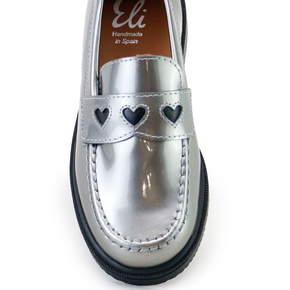 Papanatas Silver Metal Heart Penny Loafer-Tassel Children Shoes