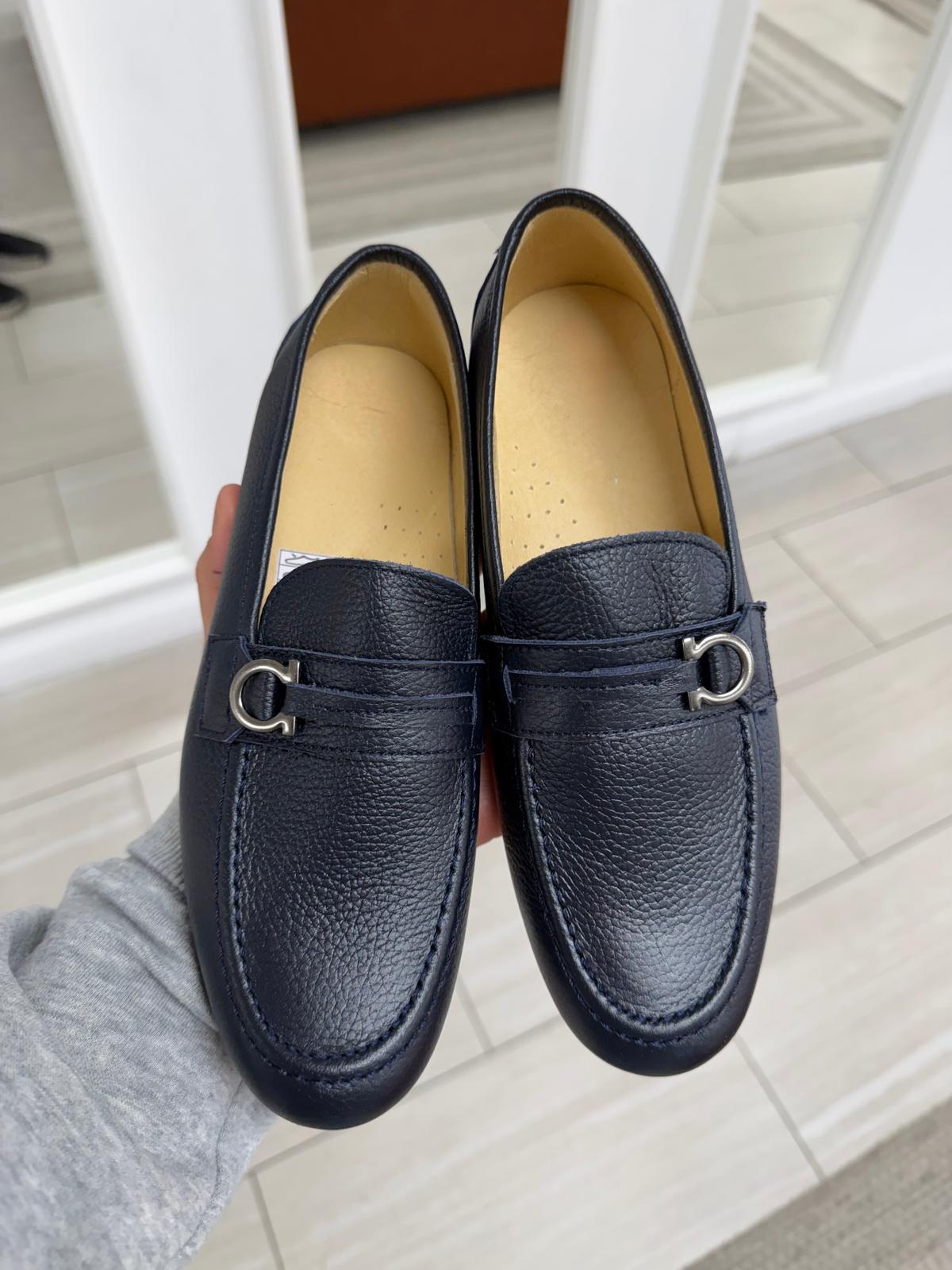 Spain+Co Navy Pebbled Toggle Dress Loafer-Tassel Children Shoes