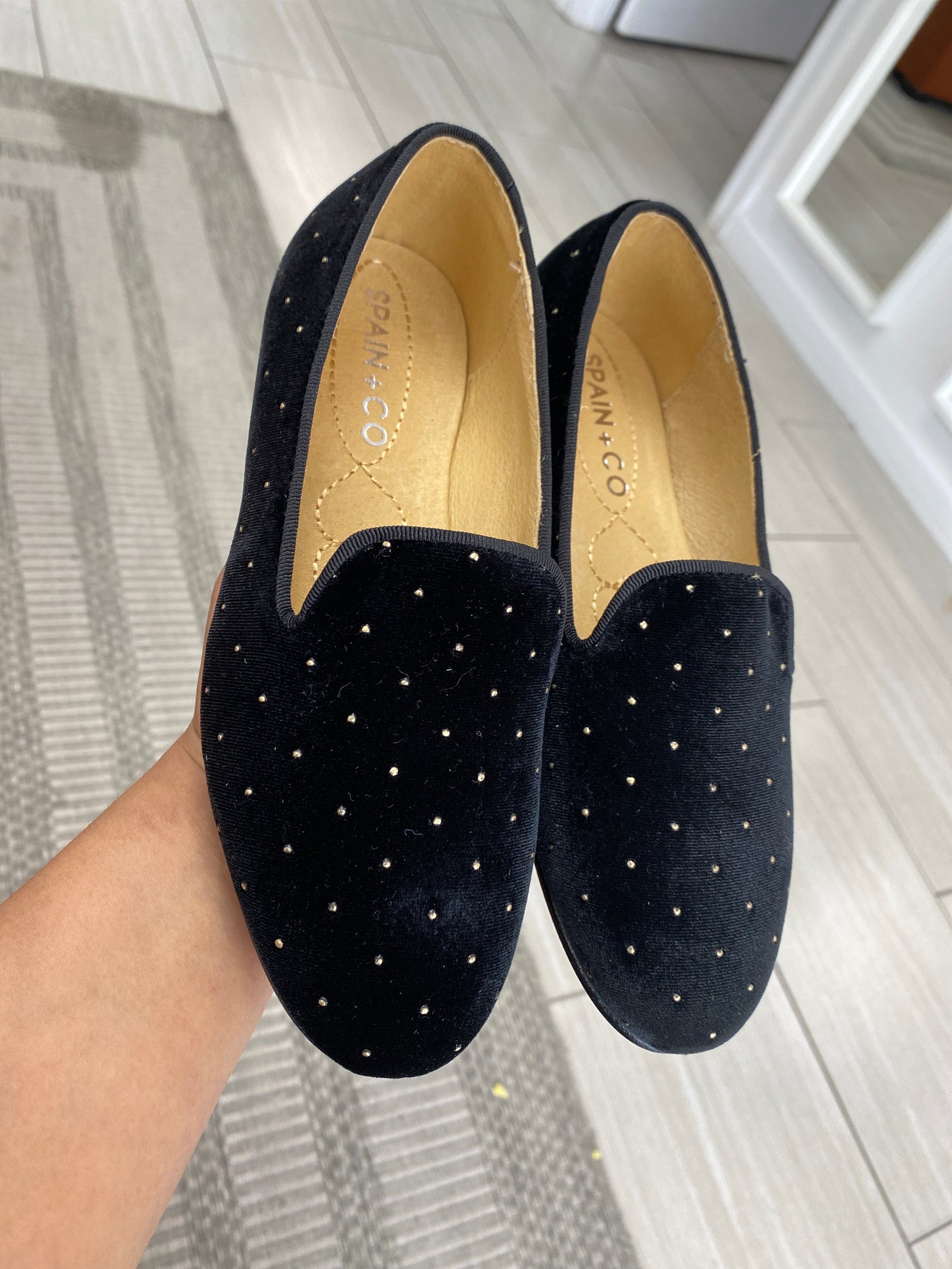 Spain+Co Black Velvet Dot Smoking Loafer-Tassel Children Shoes