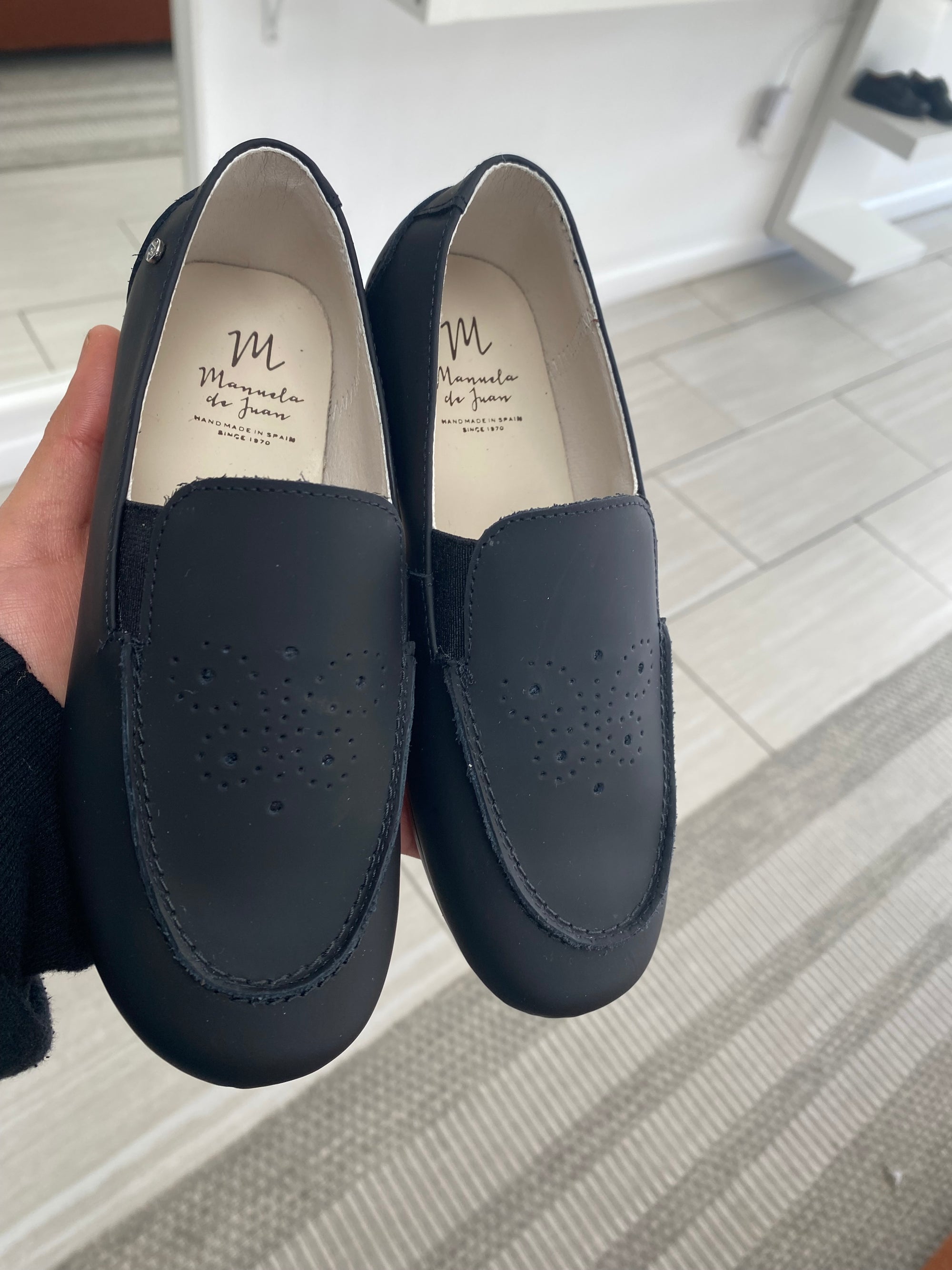 Manuela Black Perf Smoking Loafer-Tassel Children Shoes