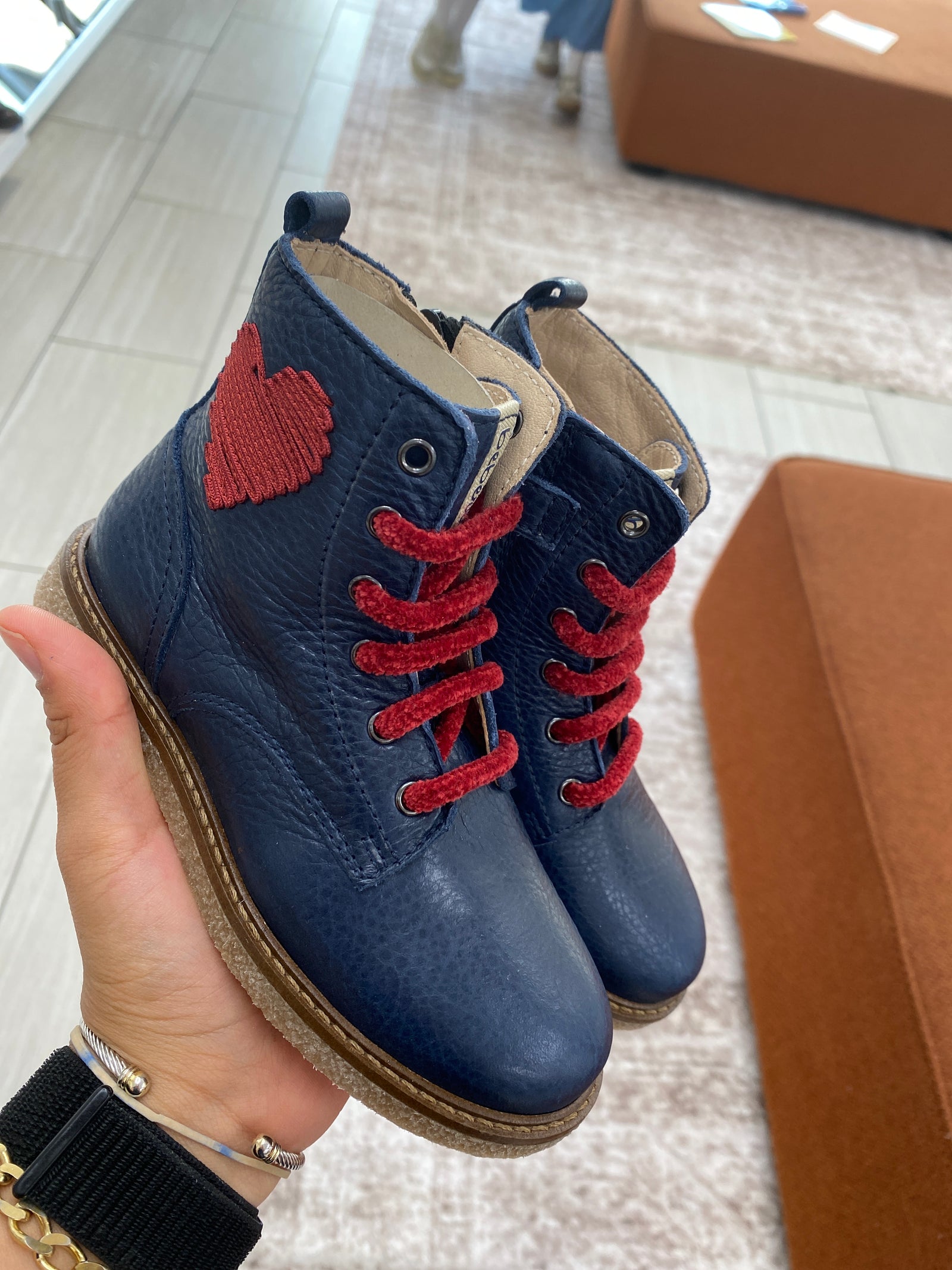 Beberlis Navy and Red Heart Boot-Tassel Children Shoes