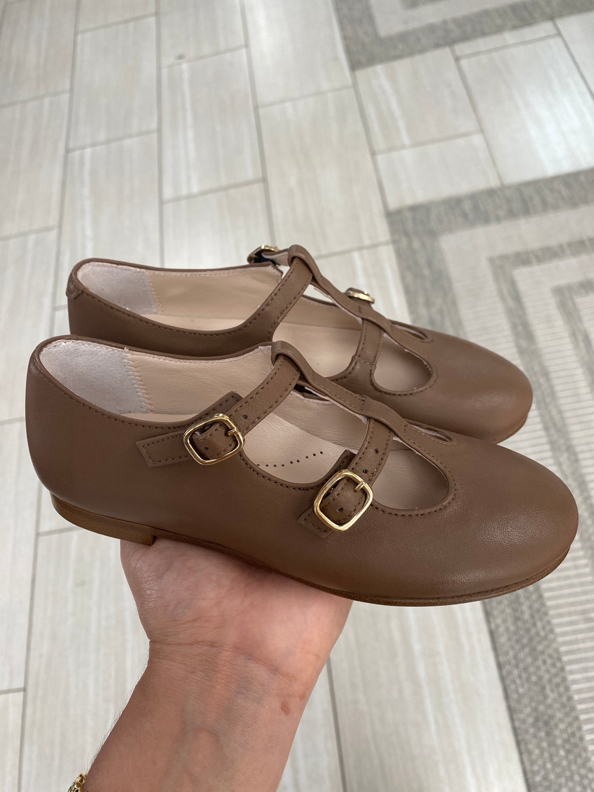 Beberlis Soft Brown Double Strap Mary Jane-Tassel Children Shoes