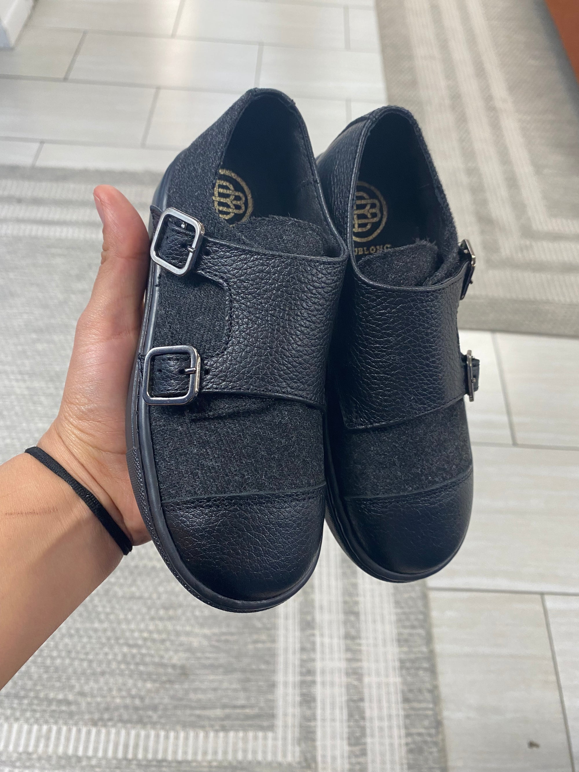 Blublonc Black and Gray Wool Captoe Dress Sneaker-Tassel Children Shoes