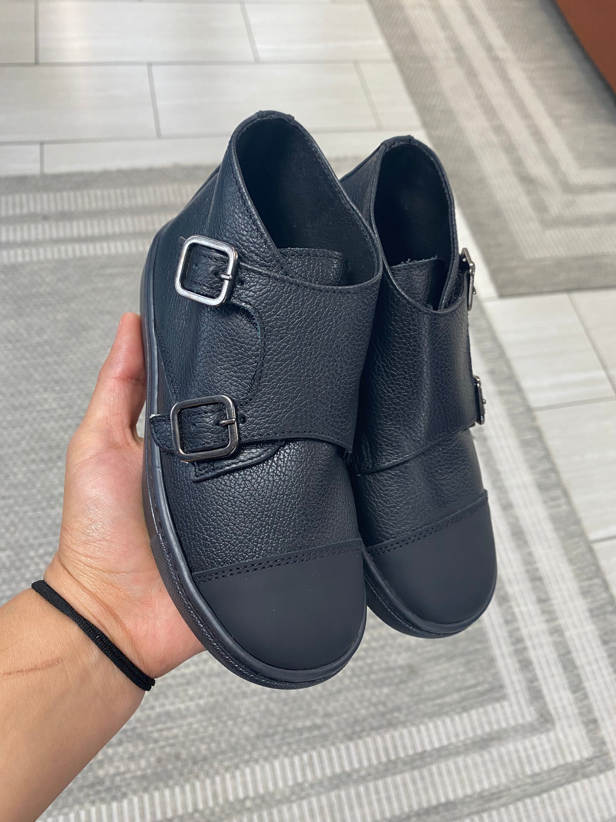 Blublonc Black Pebbled Mid Top Dress Sneaker-Tassel Children Shoes