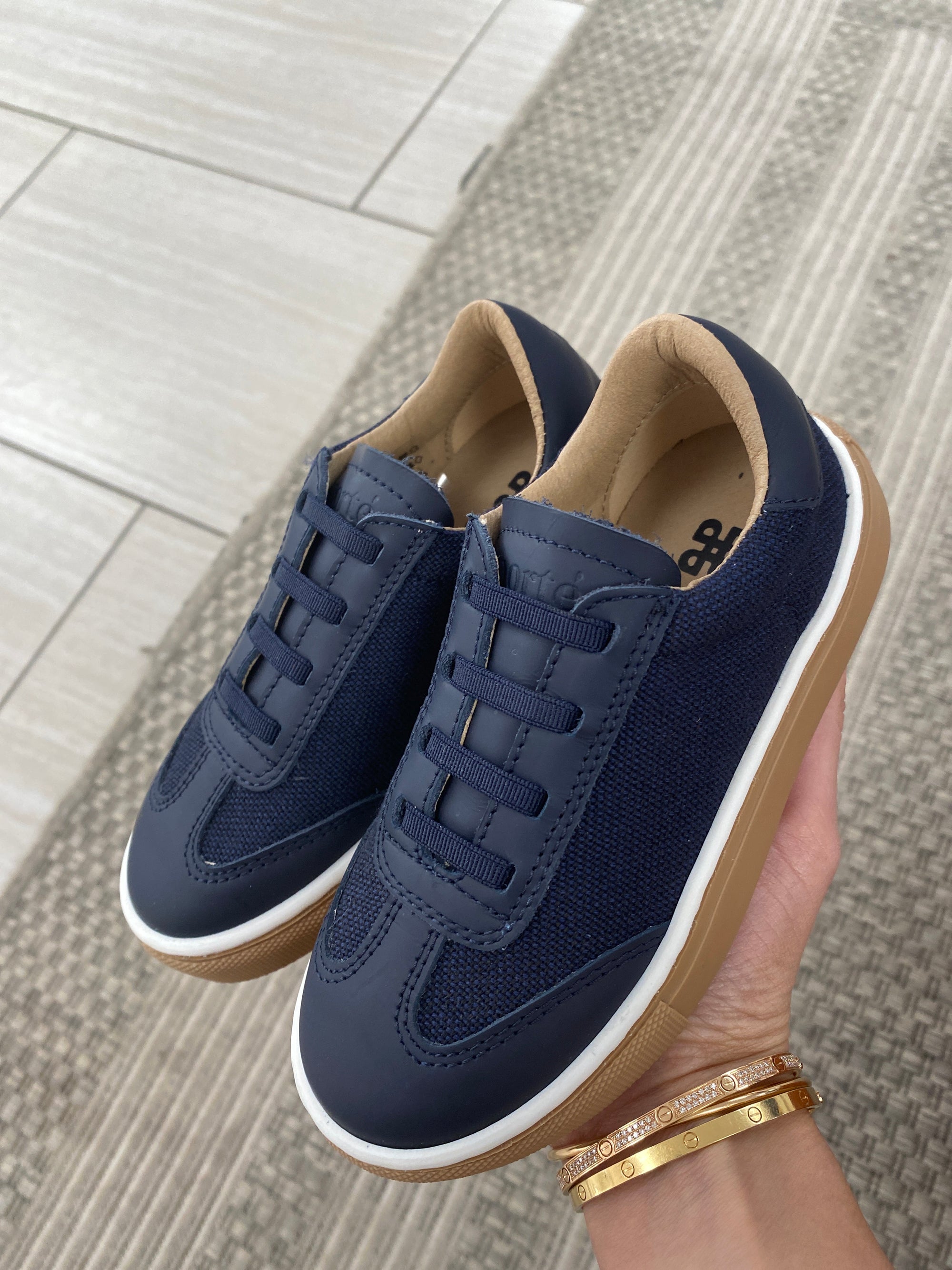 Porte Navy Linen Rubber Elastic Sneaker-Tassel Children Shoes