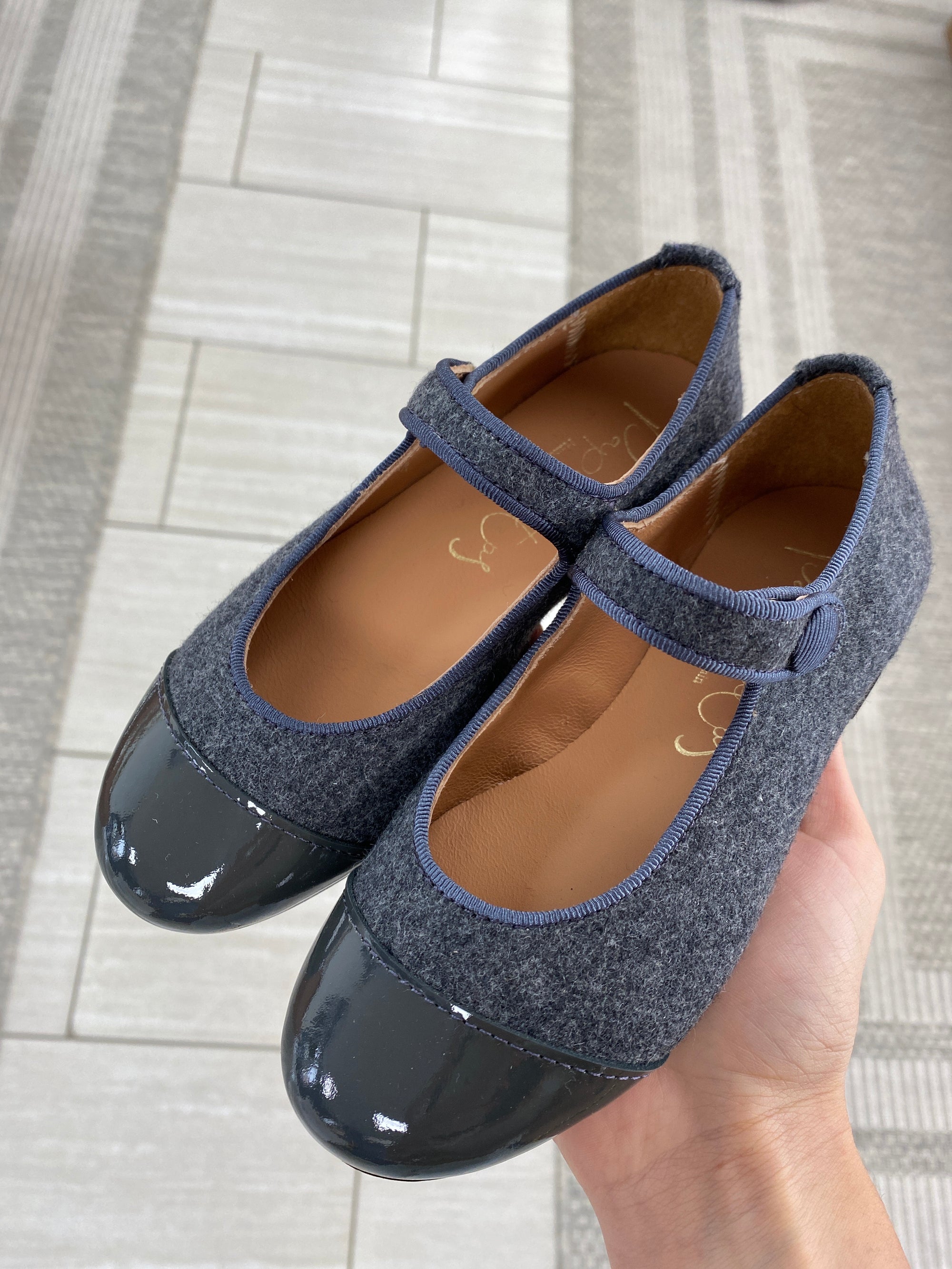 Papanatas Gray Wool Captoe Mary Jane-Tassel Children Shoes