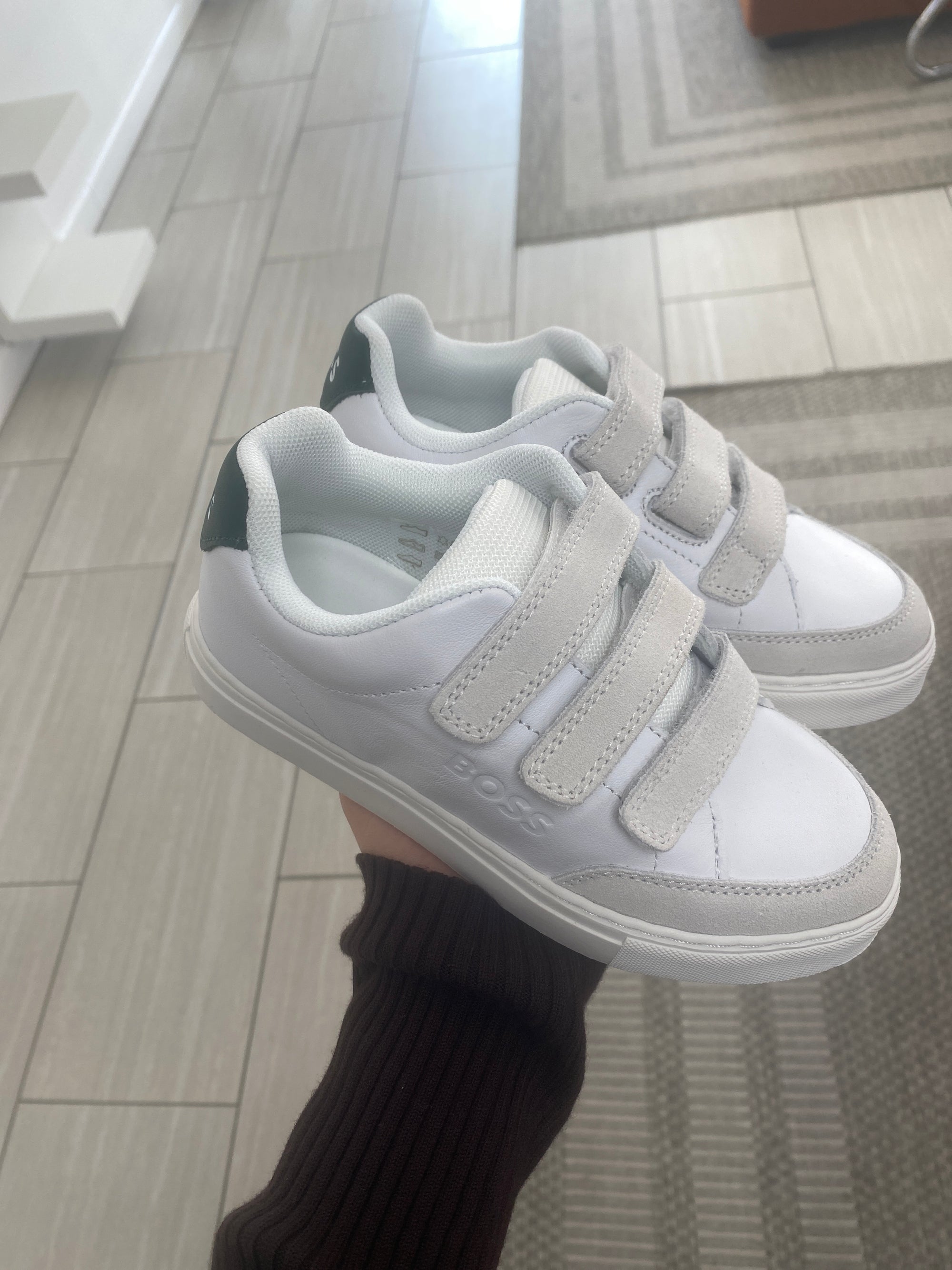 Hugo Boss White and Olive Velcro Sneaker-Tassel Children Shoes