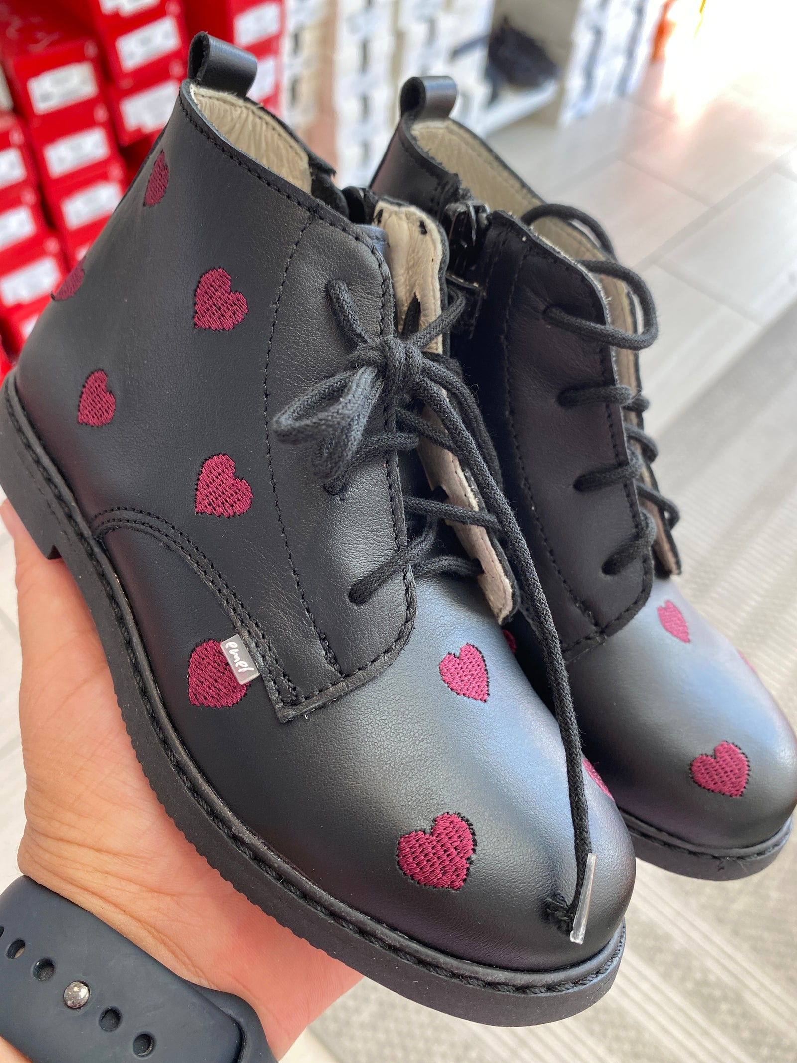 Emel Black Heart Embroidered Boot-Tassel Children Shoes