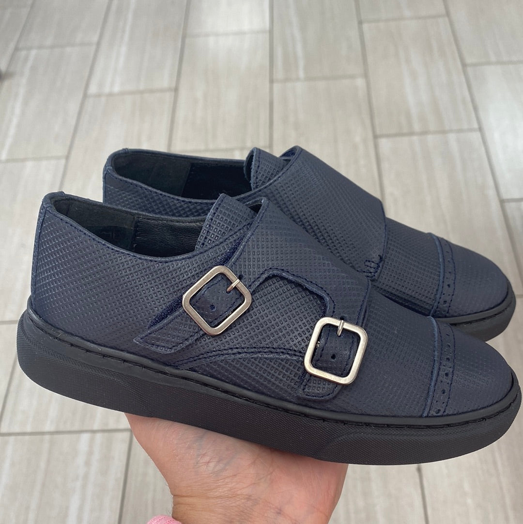 old Blublonc Navy Textured Captoe Dress Sneaker-Tassel Children Shoes