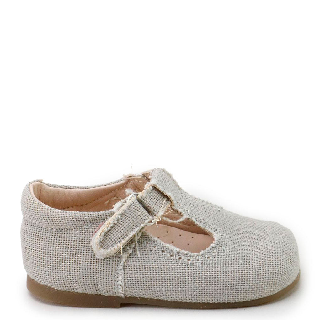 Papanatas Gray Linen Velcro Baby Shoe-Tassel Children Shoes