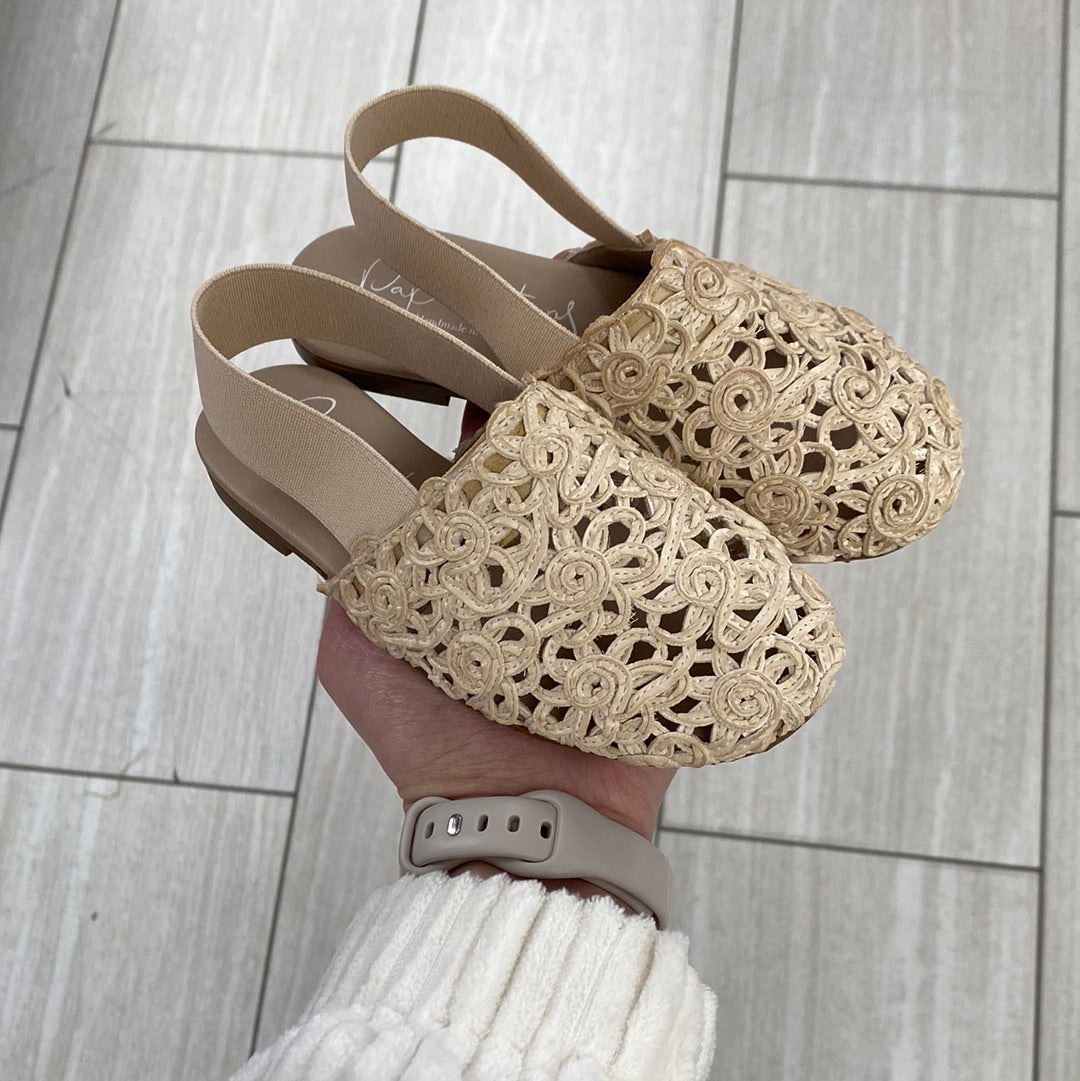 Papanatas Nude Floral Open Weave Mule-Tassel Children Shoes