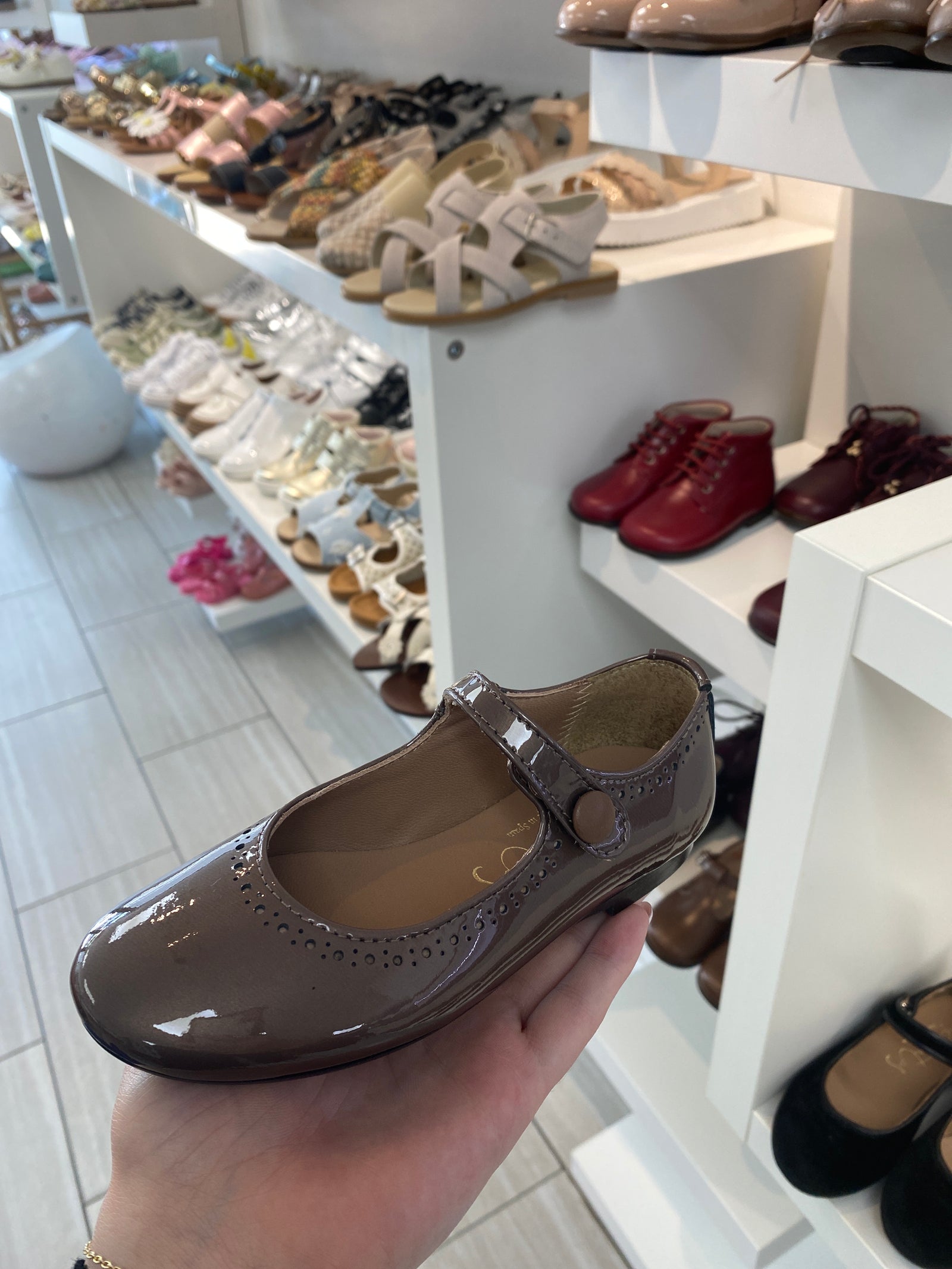Papanatas Chestnut Patent Mary Jane-Tassel Children Shoes