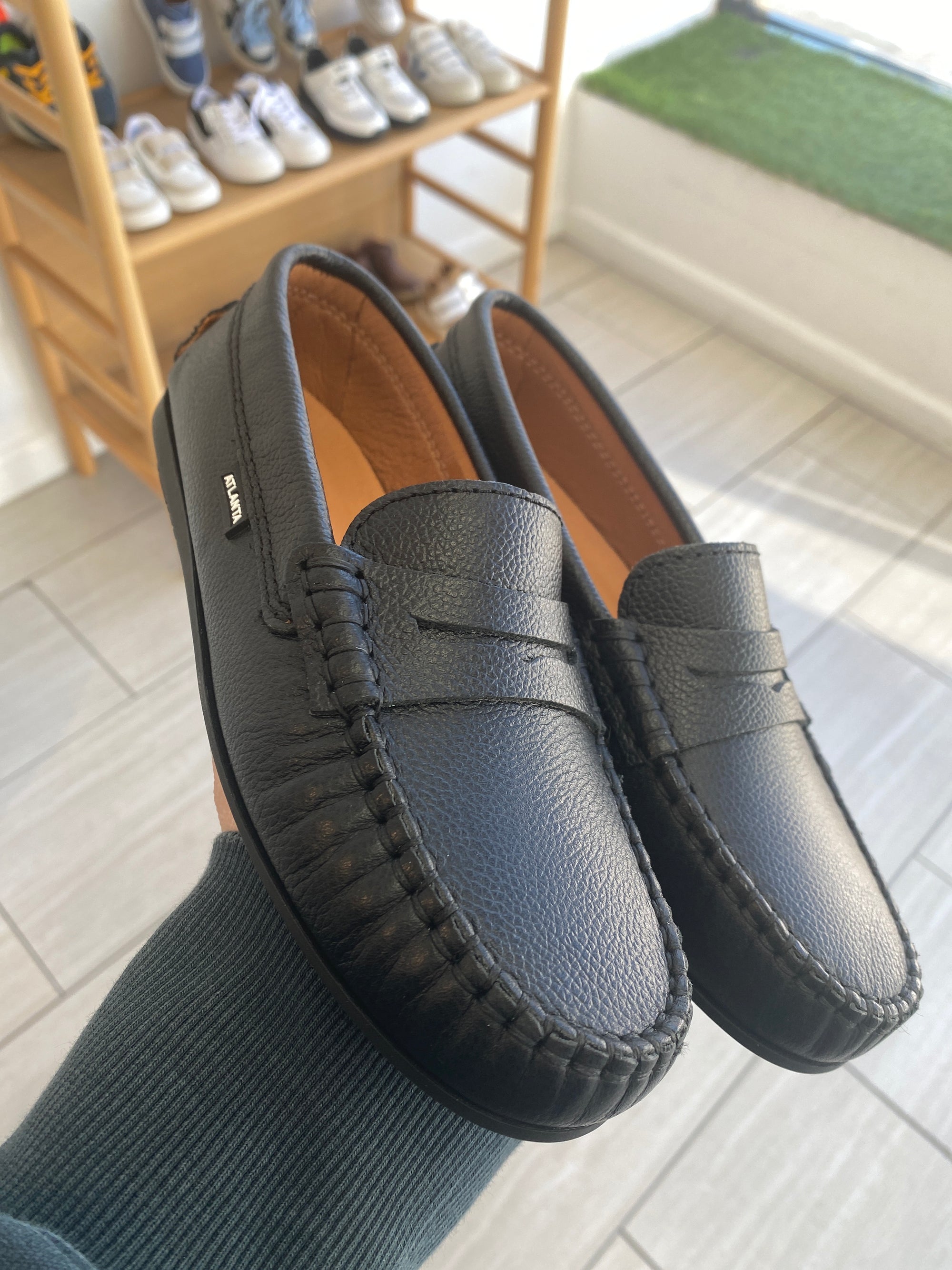 Atlanta Mocassin Black Grainy Penny Loafer-Tassel Children Shoes