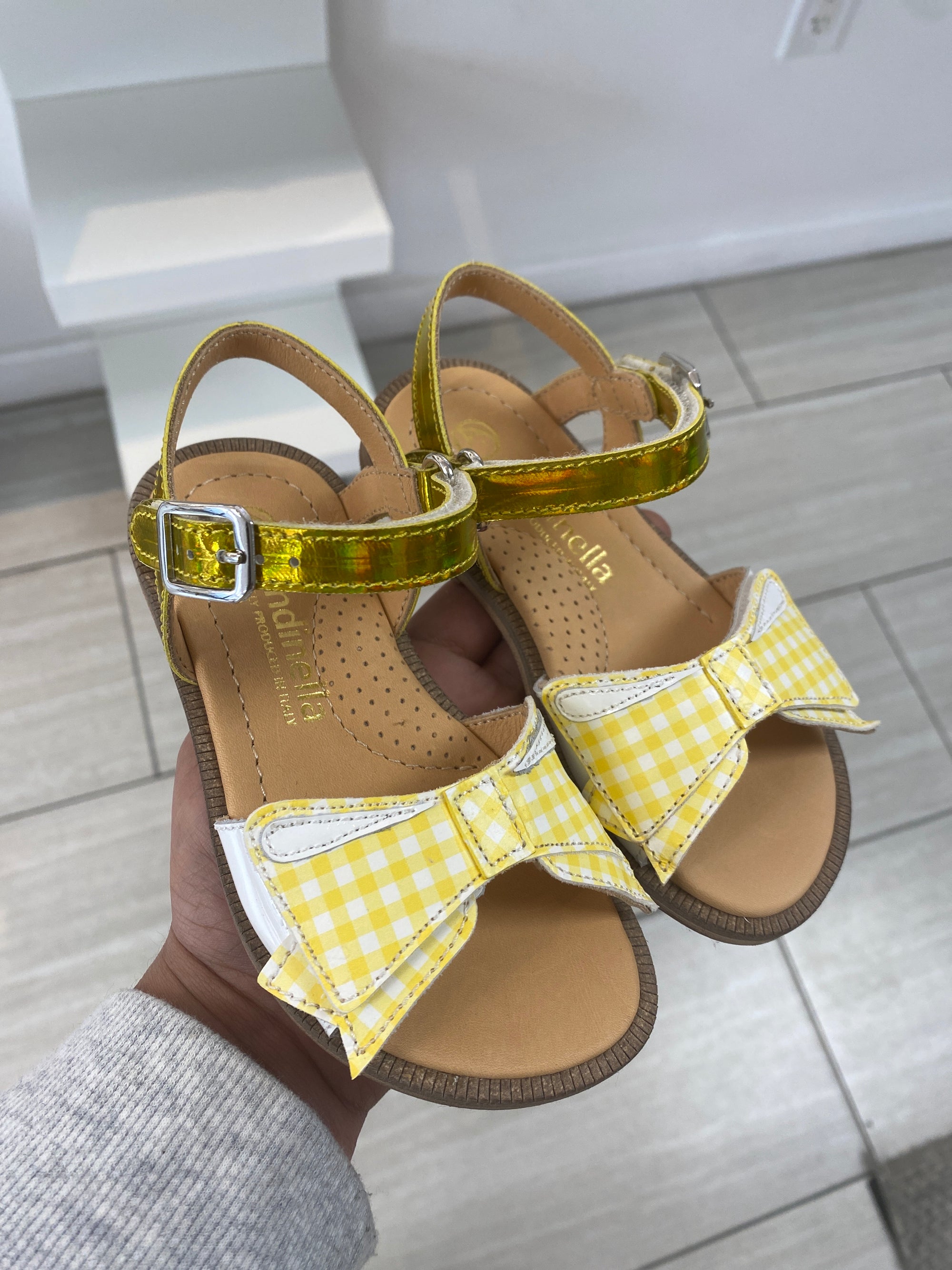 Rondinella Yellow Gingham Bow Sandal-Tassel Children Shoes