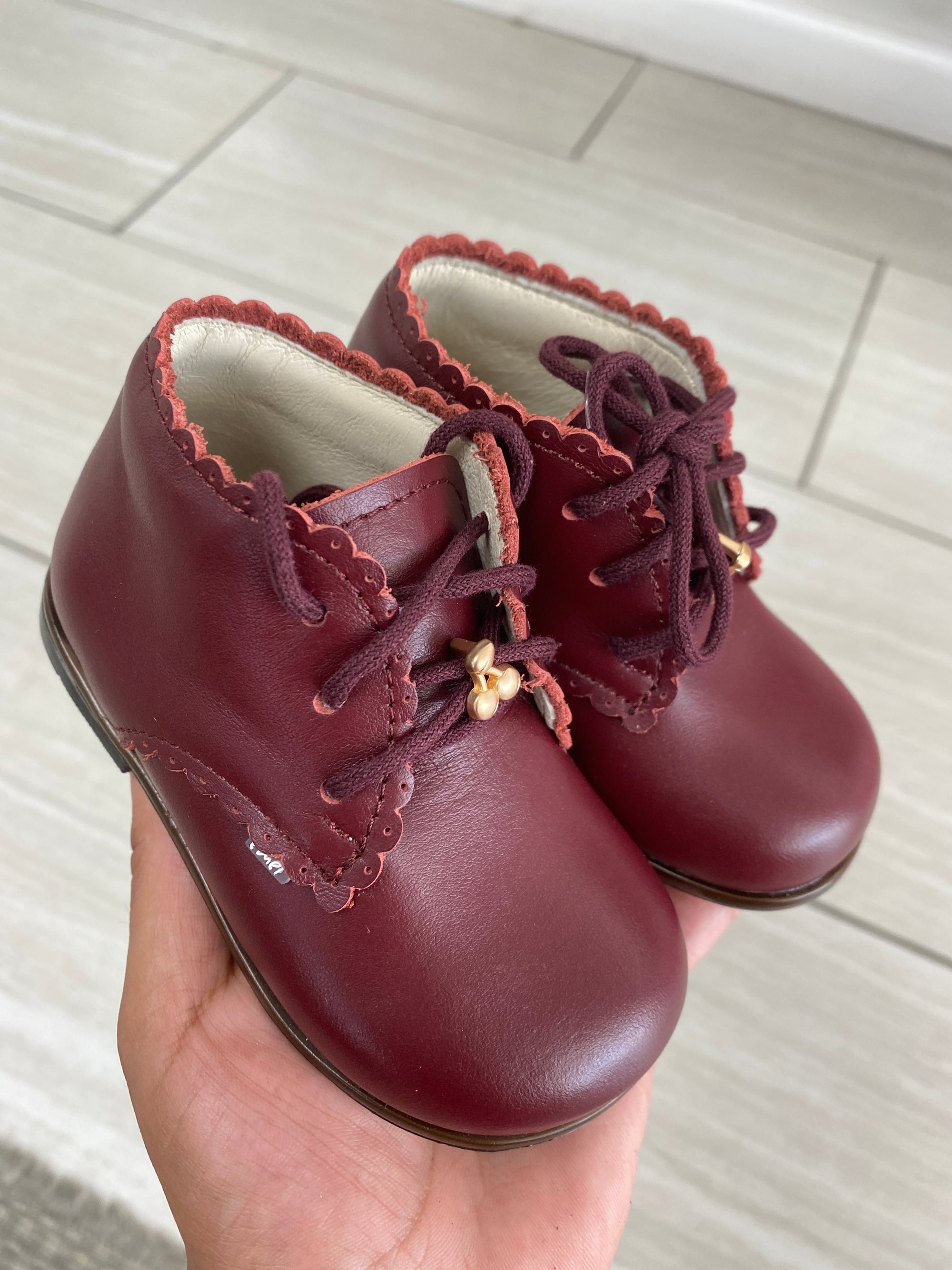 Emel Burgundy Scalloped Baby Bootie-Tassel Children Shoes