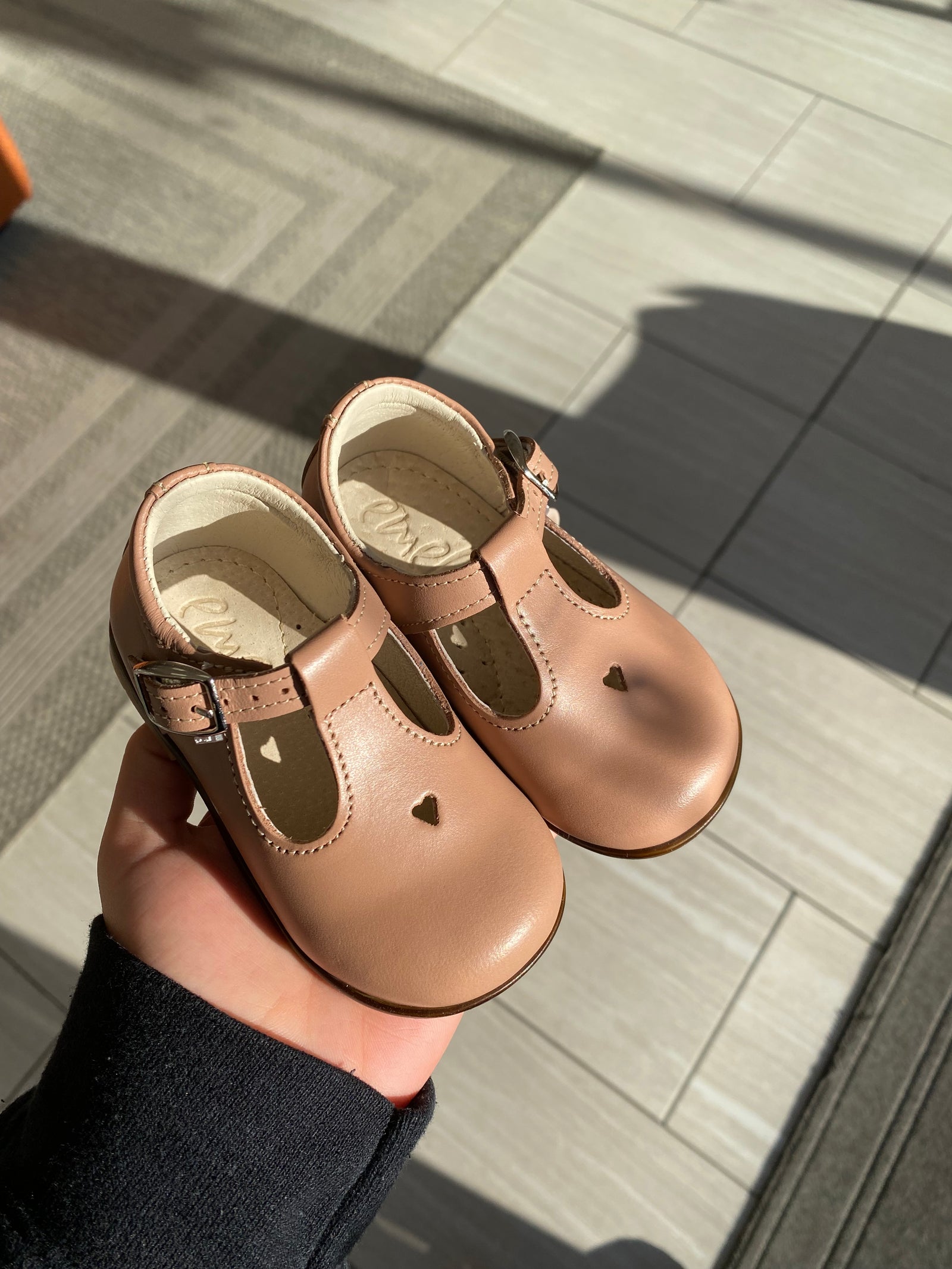 Emel Blush Pink Heart Baby T Strap-Tassel Children Shoes