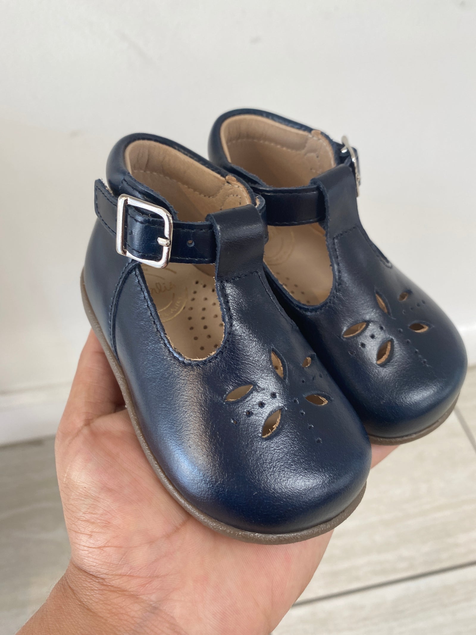 Beberlis Navy Perf Baby T Strap-Tassel Children Shoes