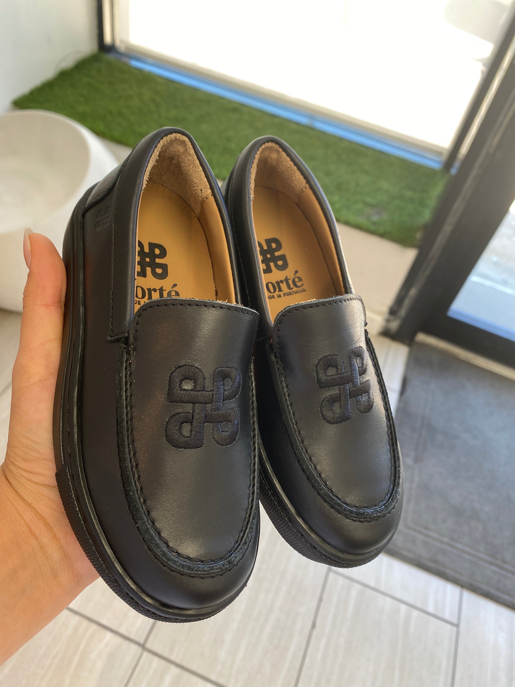 Porte Black Embroidered Sneaker Loafer-Tassel Children Shoes