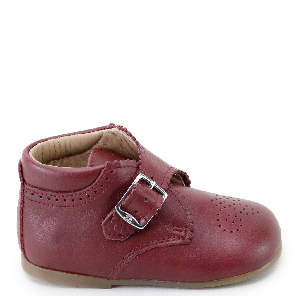 Papanatas Burgundy Perf Buckle Baby Bootie-Tassel Children Shoes