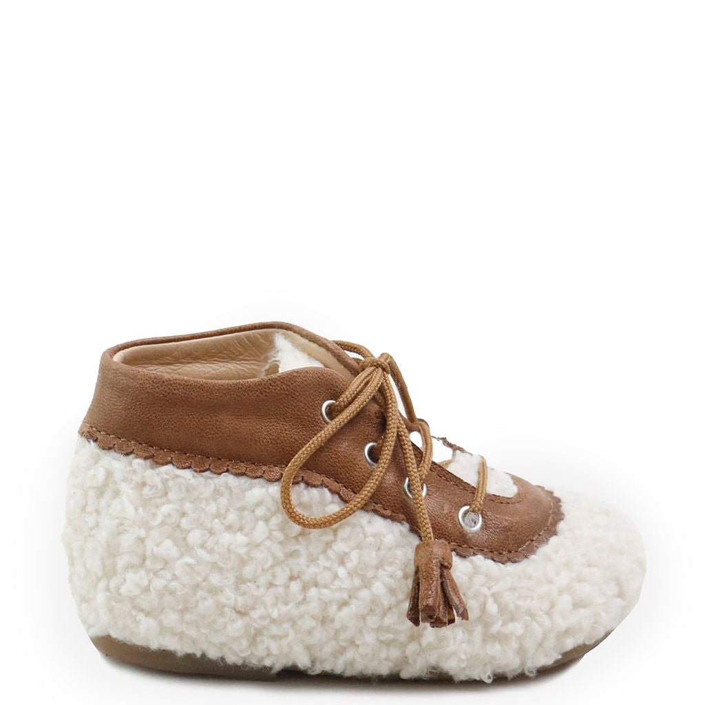 Papanatas Ivory and Camel Shearling Baby Bootie-Tassel Children Shoes