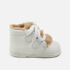Papanatas Ivory and Fur Laceup Baby Bootie-Tassel Children Shoes
