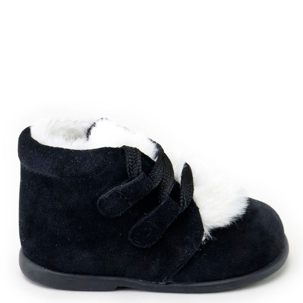 Papanatas Black and White Fur Lace Baby Bootie-Tassel Children Shoes