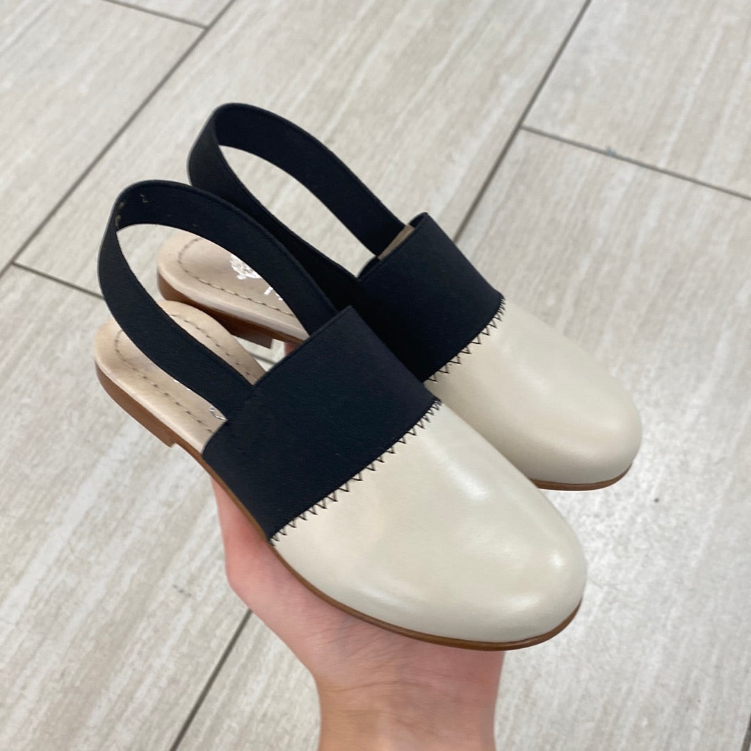 Spain+Co Black and Cream Elastic Mule-Tassel Children Shoes