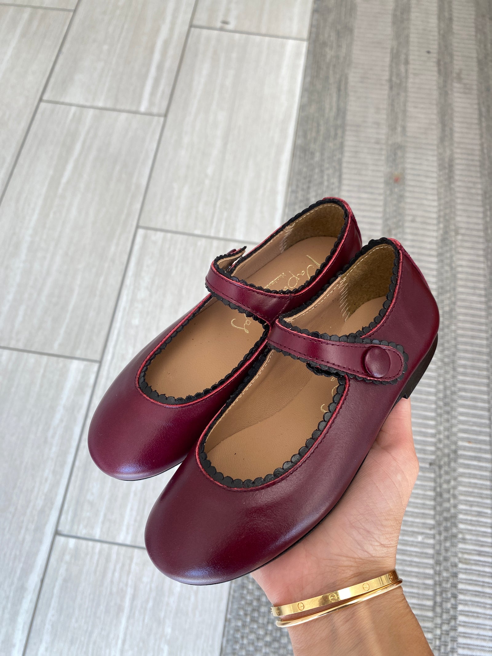 Papanatas Burgundy and Black Scalloped Mary Jane-Tassel Children Shoes