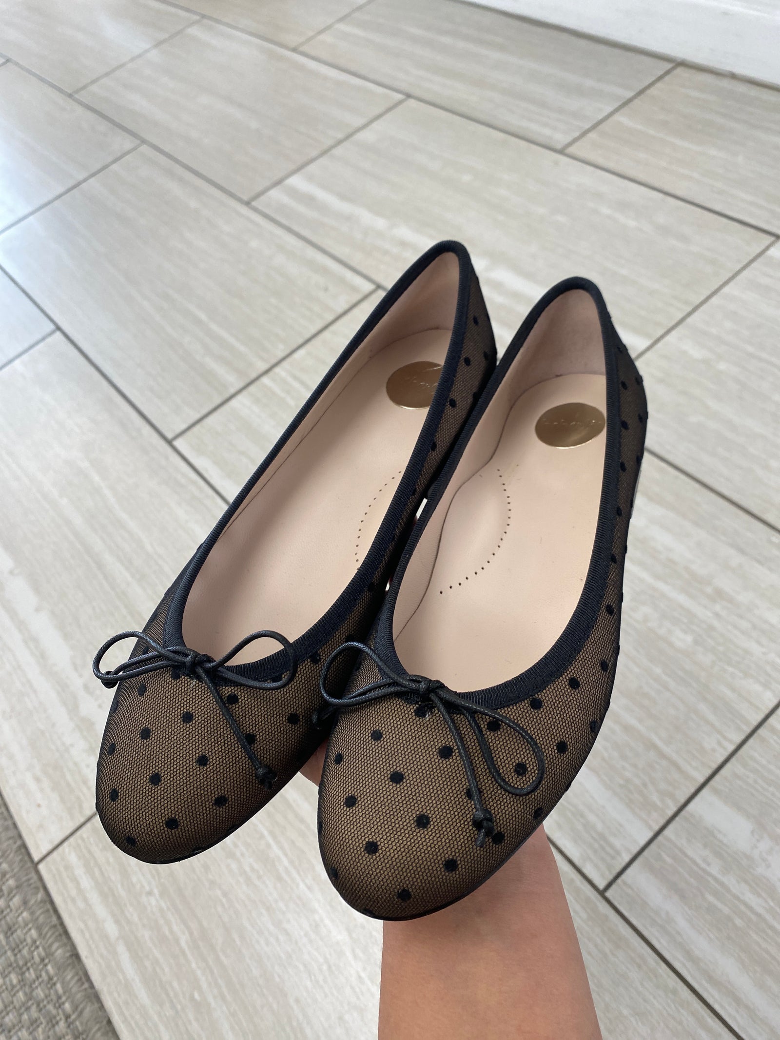 Beberlis Black Gauze Polka Bow Ballet Flat-Tassel Children Shoes