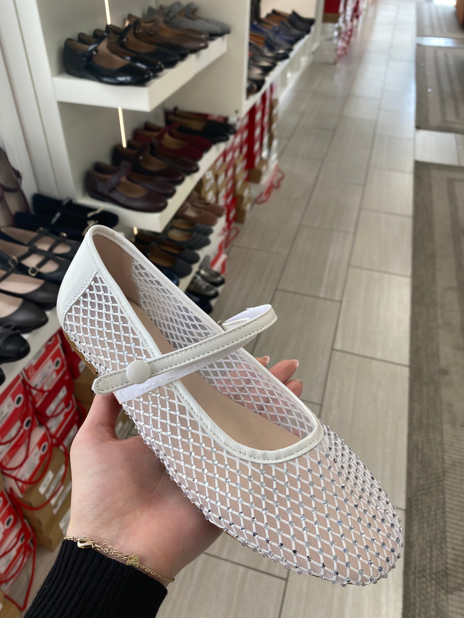 Papanatas White Diamond Mesh Mary Jane-Tassel Children Shoes